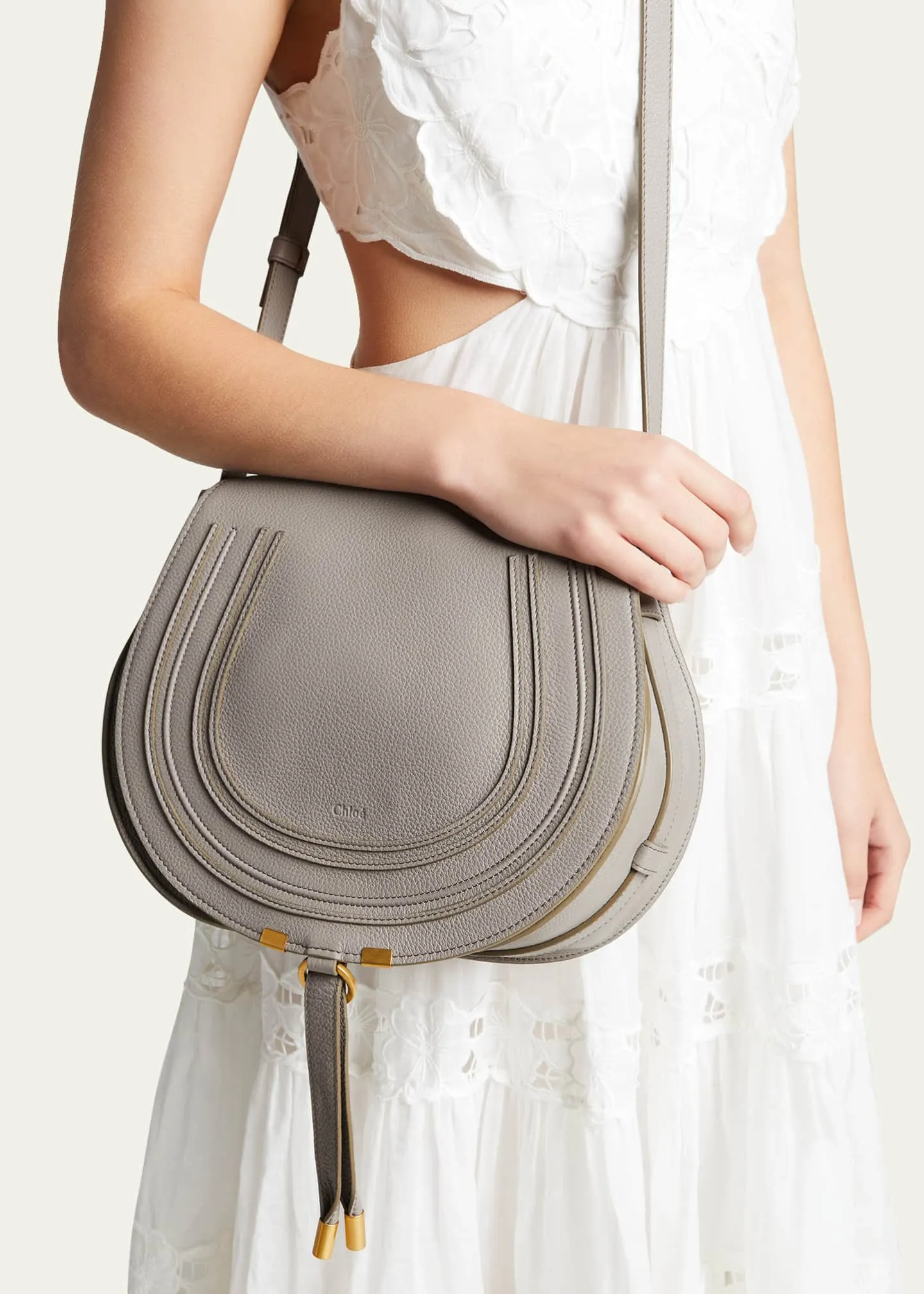 CHLOÉ  MARCIE MEDIUM CALFSKIN LEATHER SADDLE BAG