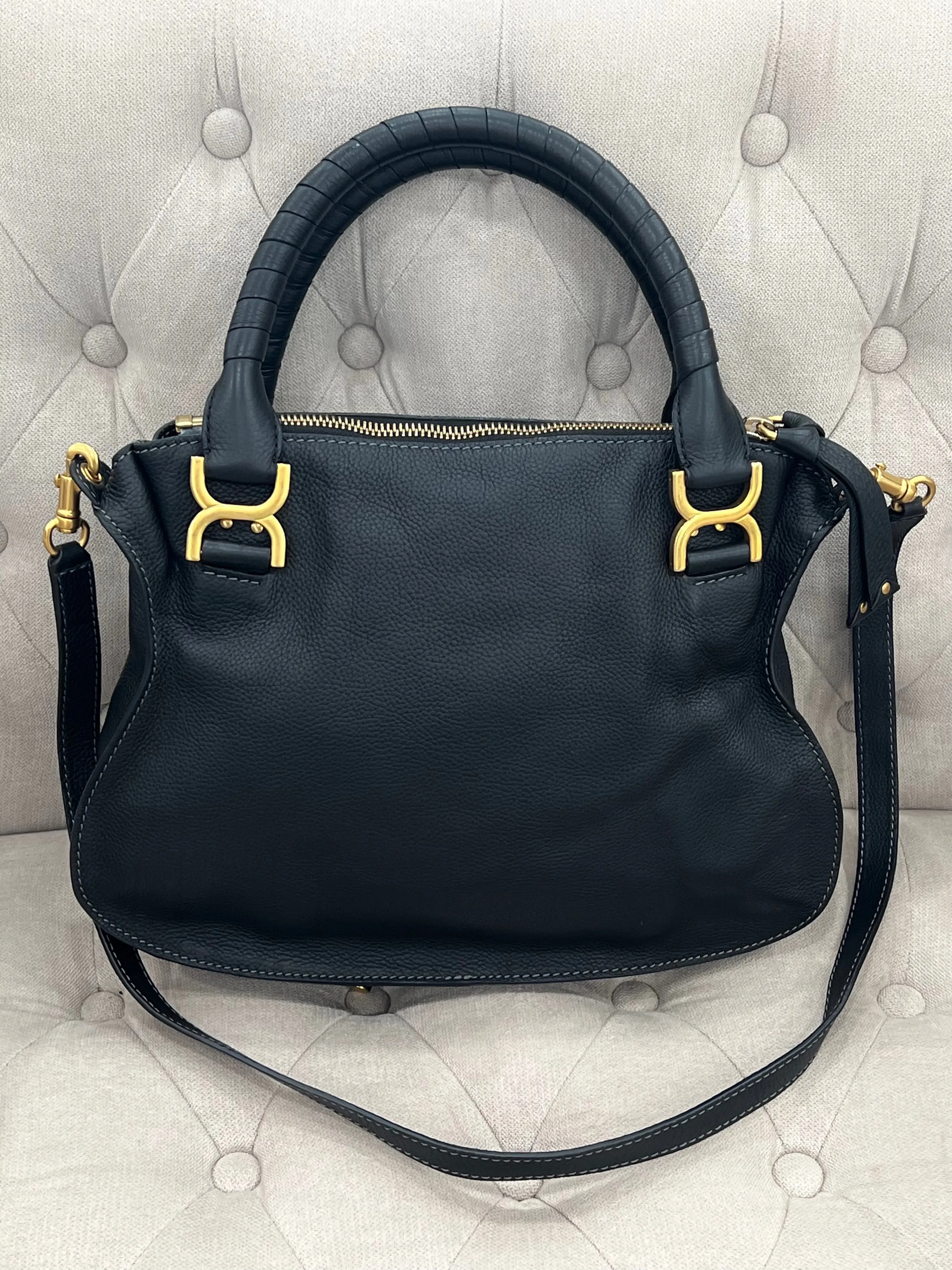 CHLOÉ MEDIUM MARCIE GRAINED CALFSKIN LEATHER BAG