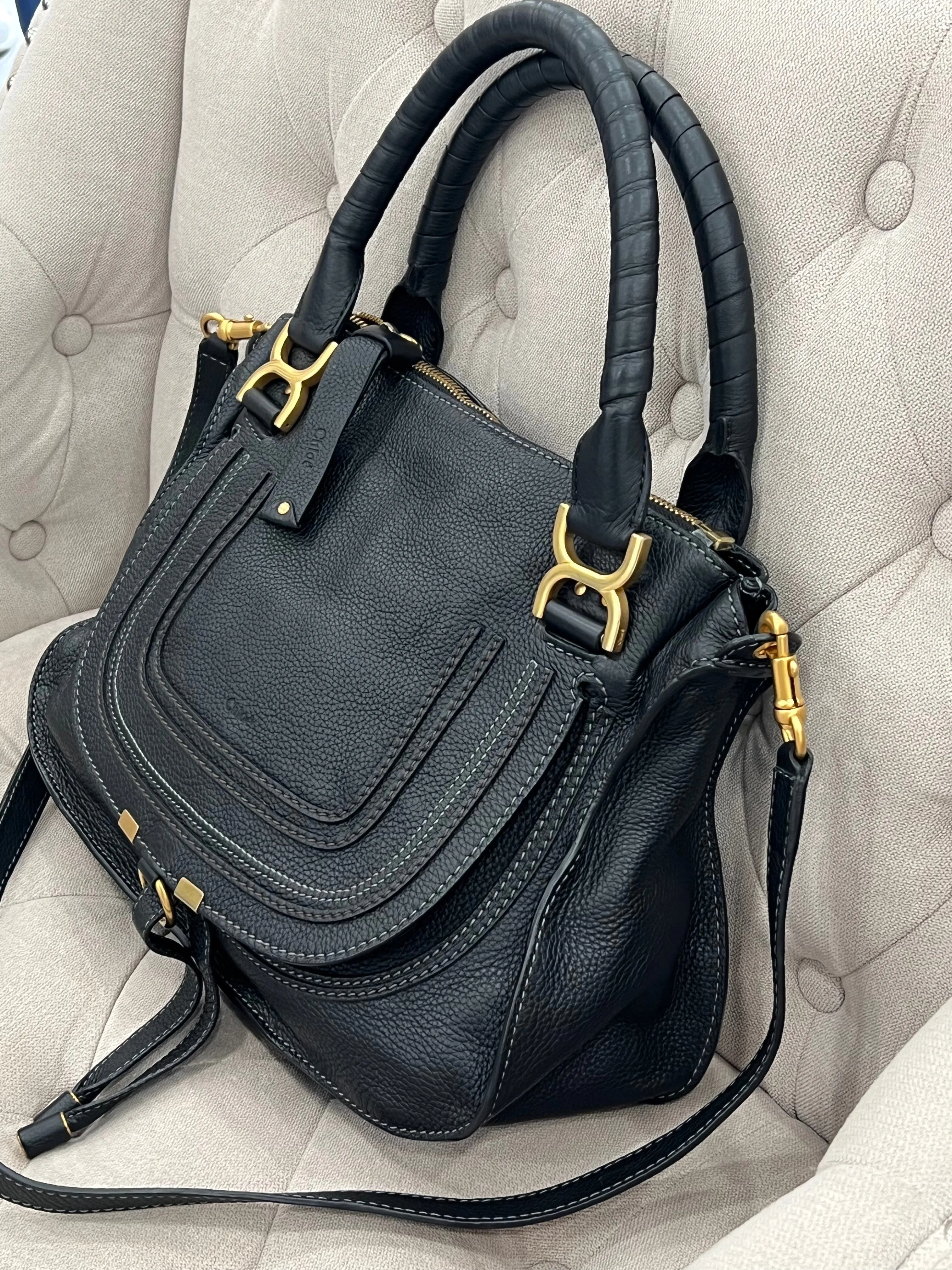 CHLOÉ MEDIUM MARCIE GRAINED CALFSKIN LEATHER BAG