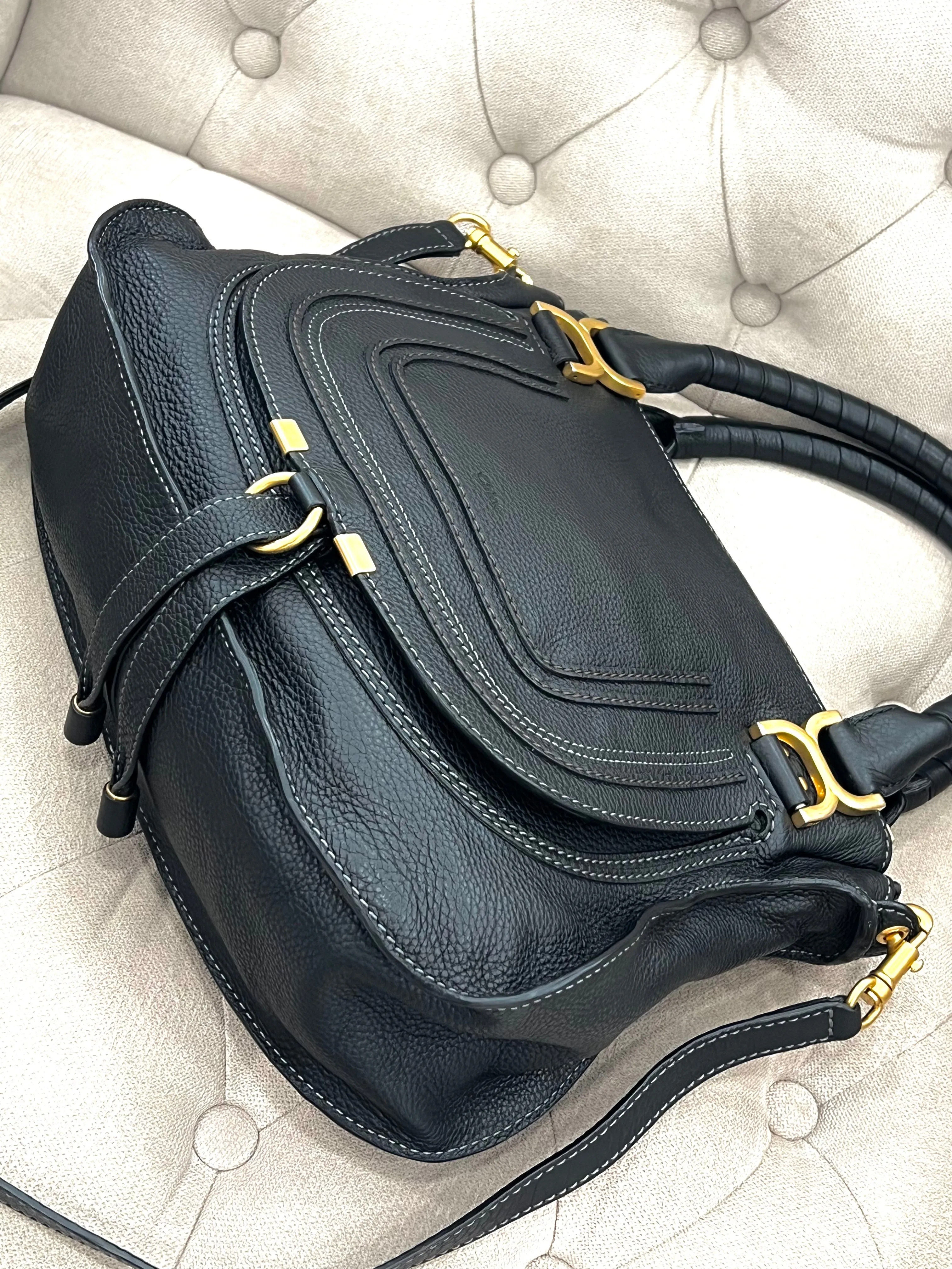CHLOÉ MEDIUM MARCIE GRAINED CALFSKIN LEATHER BAG