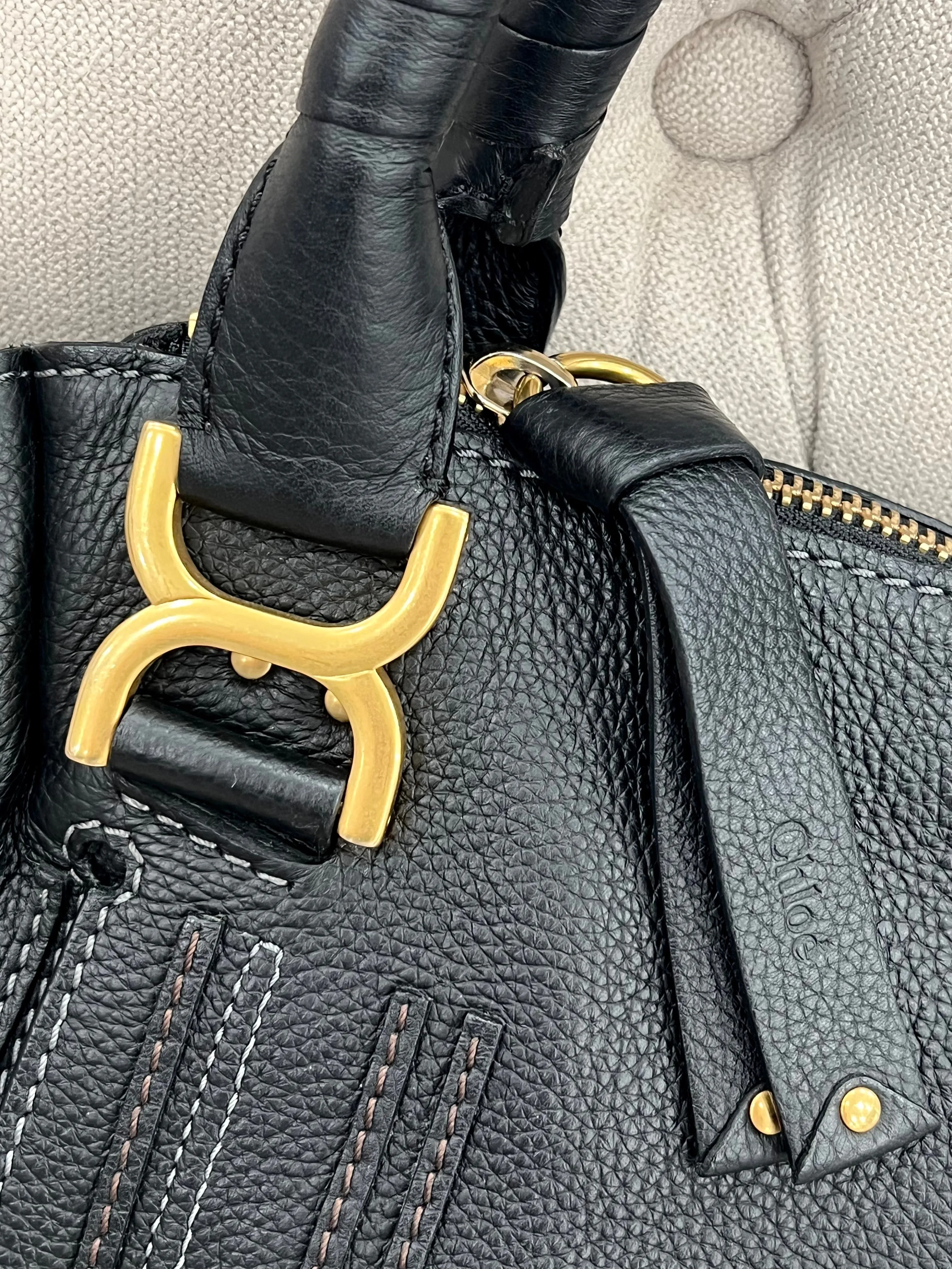 CHLOÉ MEDIUM MARCIE GRAINED CALFSKIN LEATHER BAG