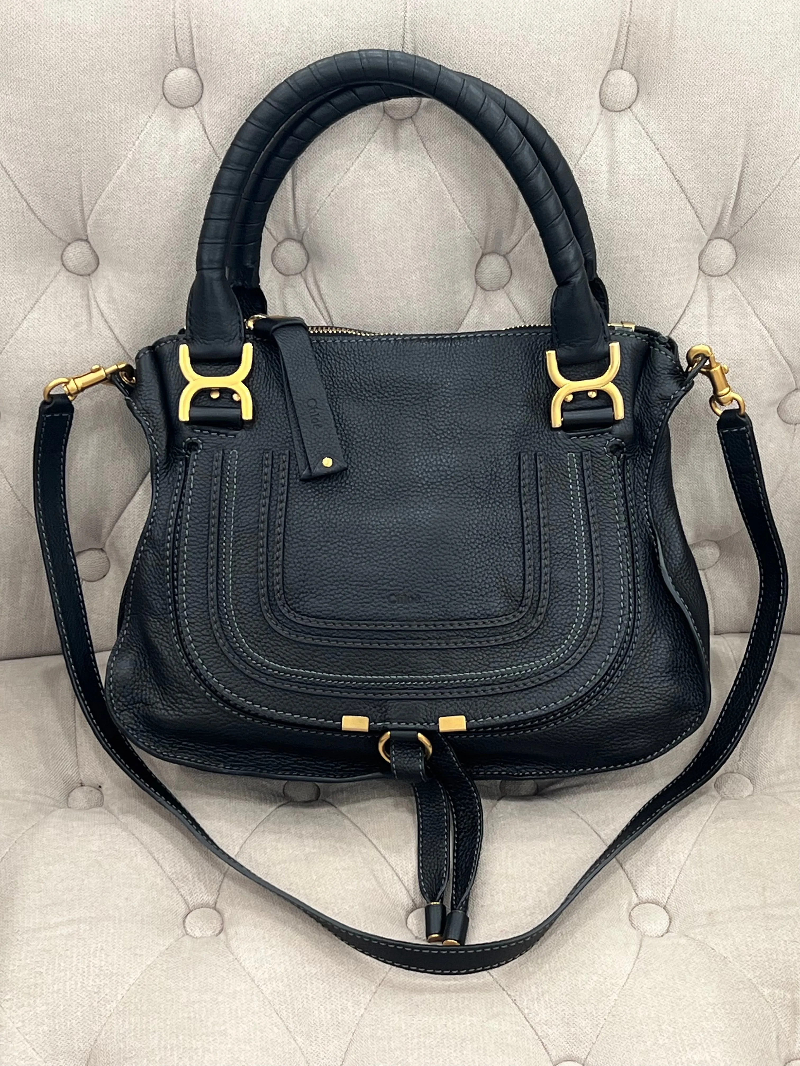 CHLOÉ MEDIUM MARCIE GRAINED CALFSKIN LEATHER BAG