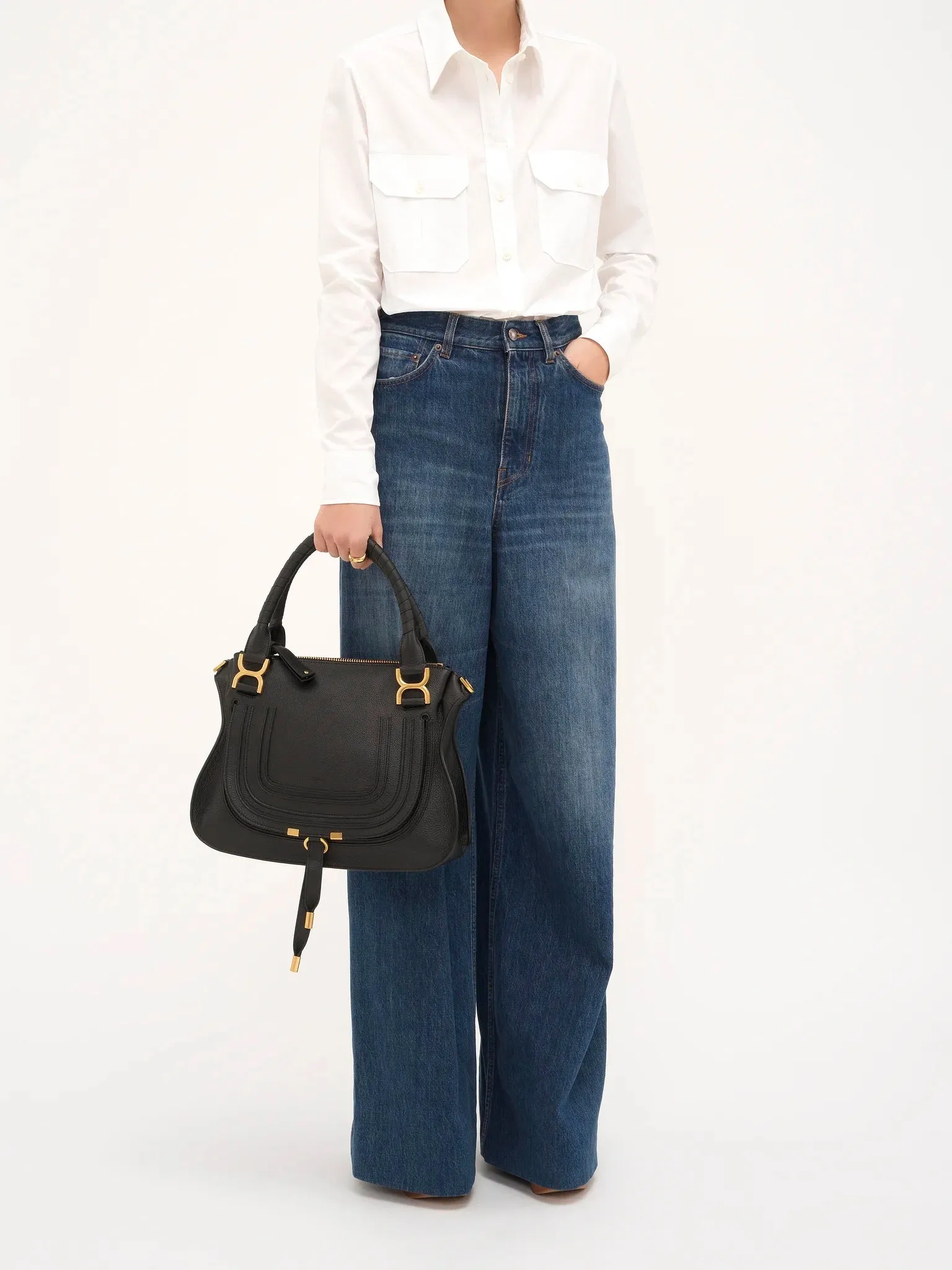 CHLOÉ MEDIUM MARCIE GRAINED CALFSKIN LEATHER BAG