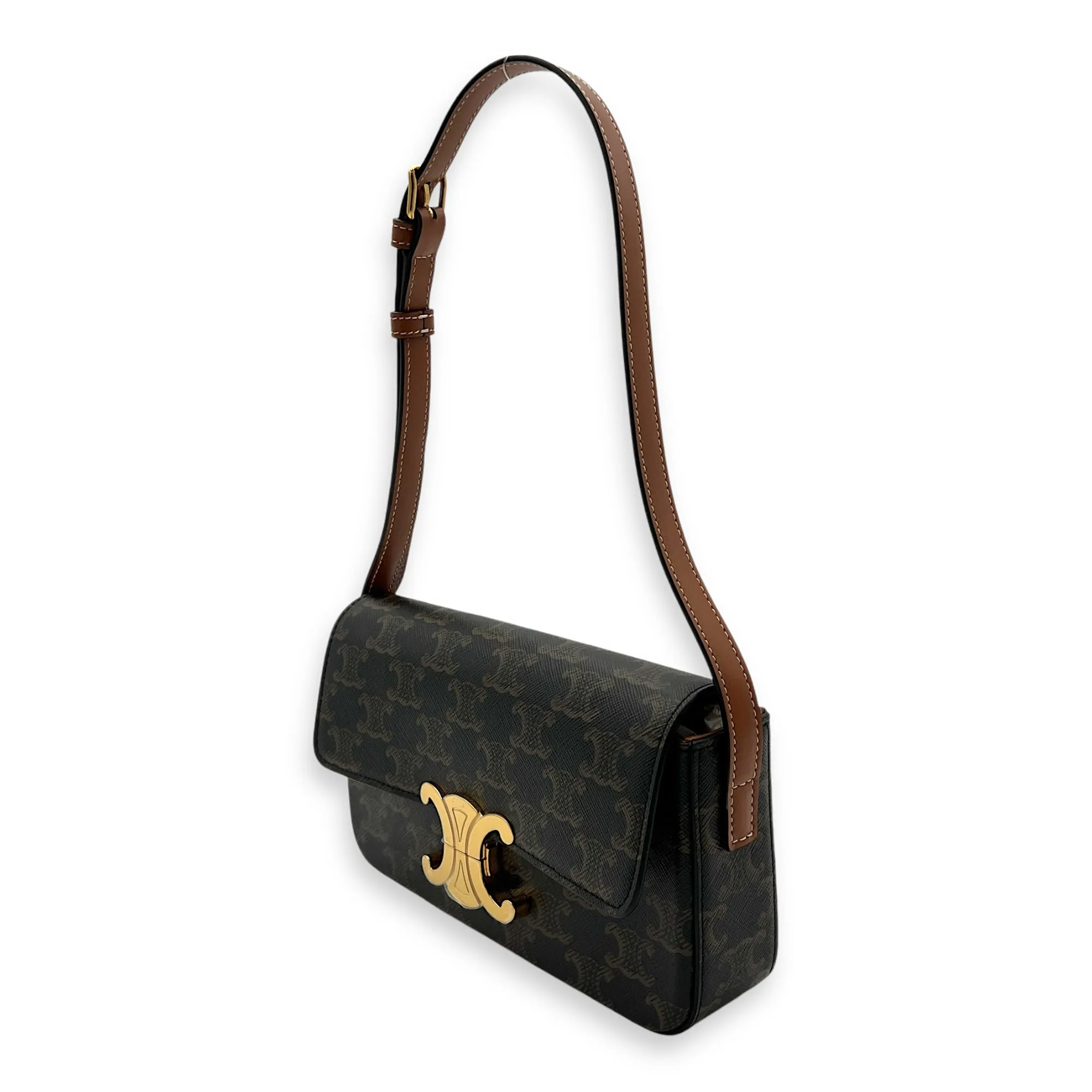 Claude Triomphe Shoulder Bag Brown in Coated Canvas, Gold hardware
