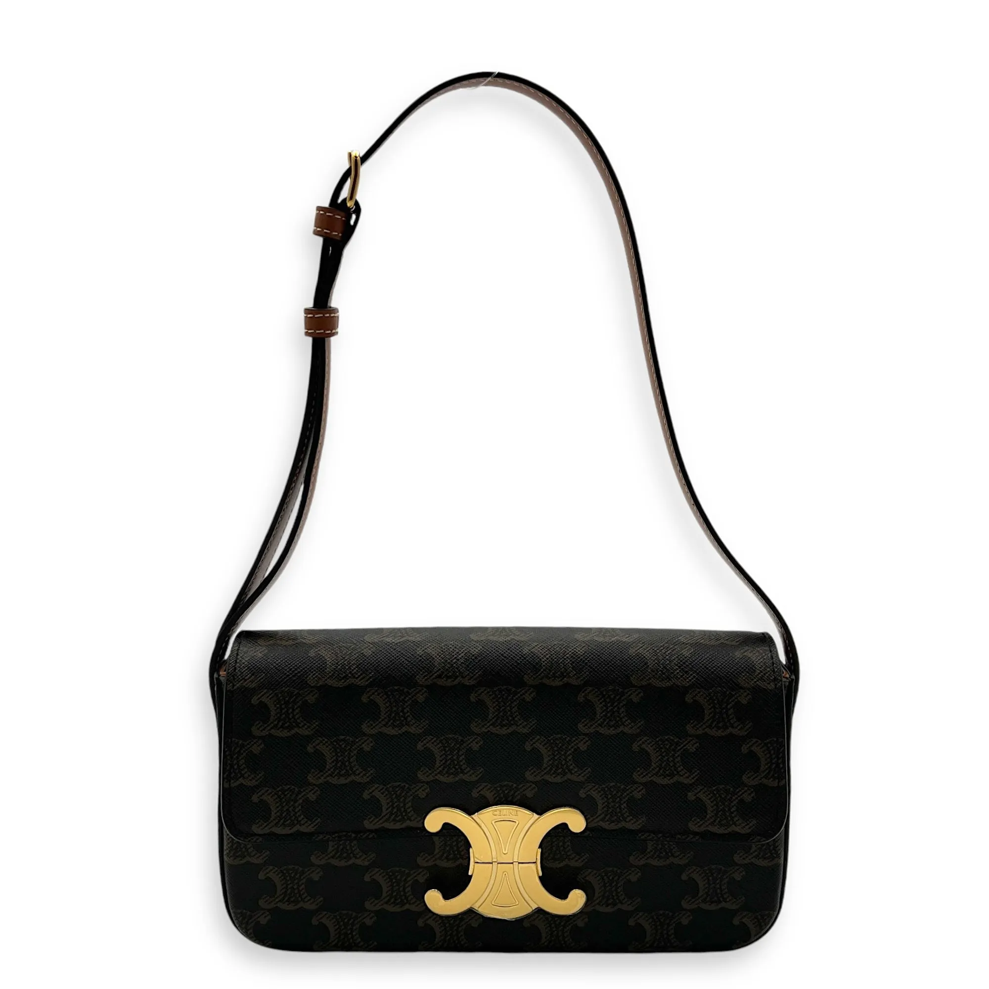 Claude Triomphe Shoulder Bag Brown in Coated Canvas, Gold hardware