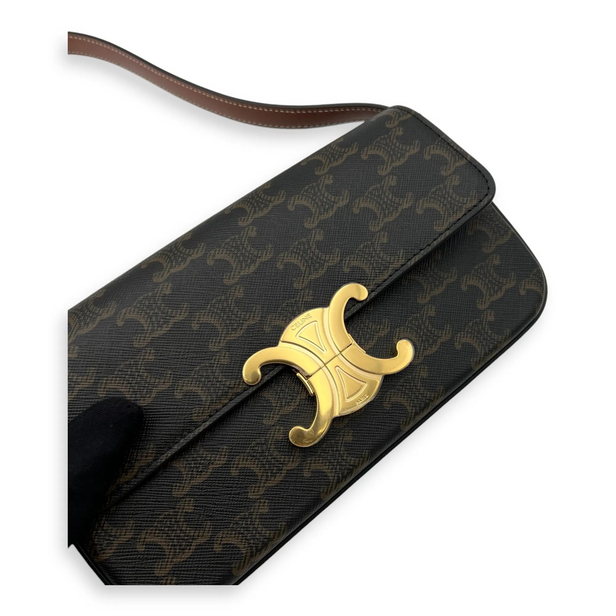 Claude Triomphe Shoulder Bag Brown in Coated Canvas, Gold hardware