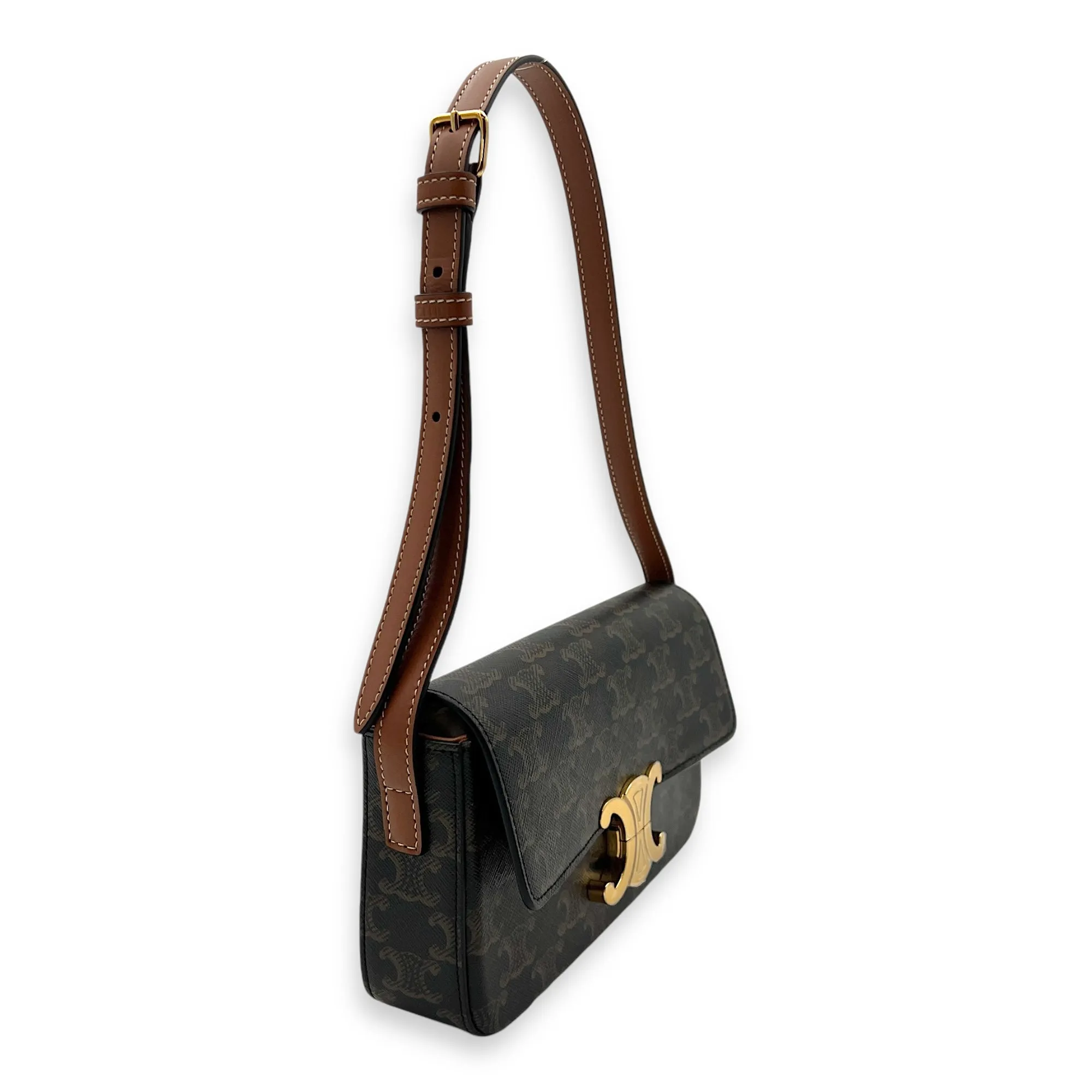 Claude Triomphe Shoulder Bag Brown in Coated Canvas, Gold hardware