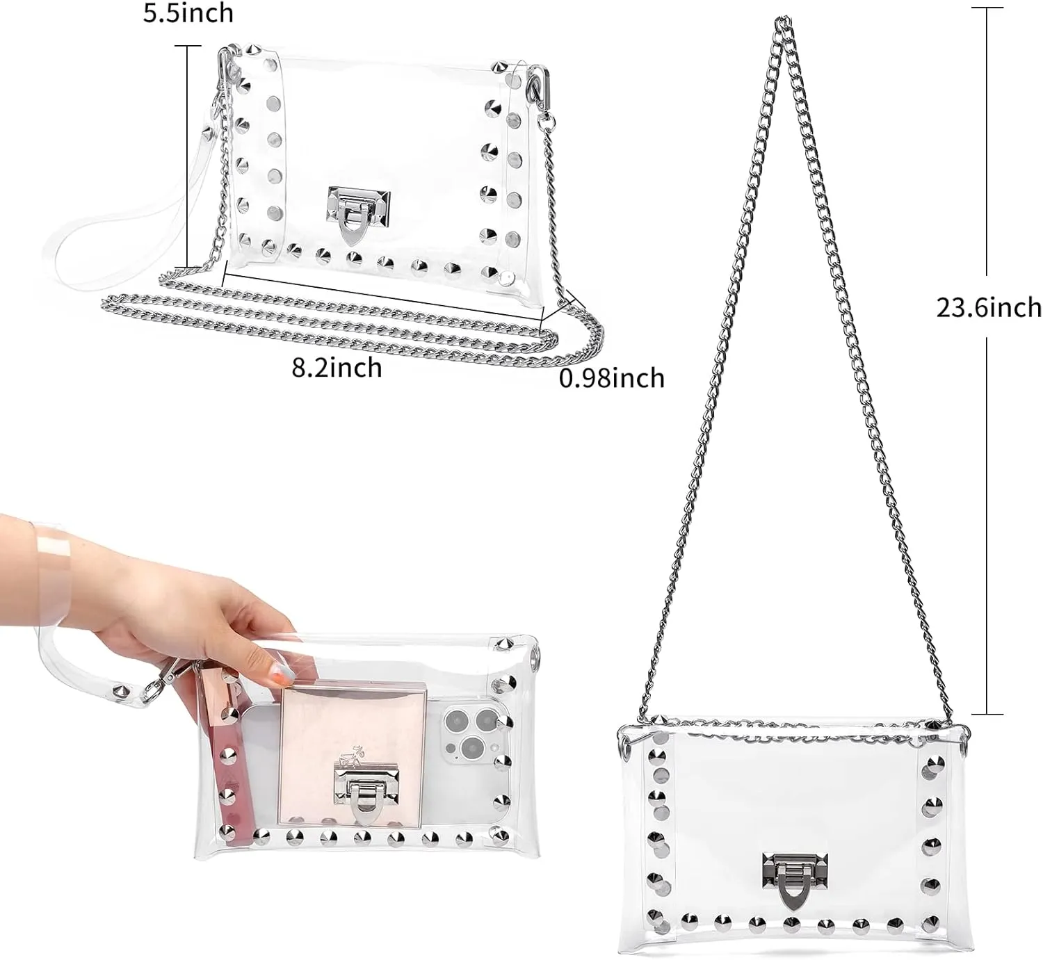 Clear Purse Stadium Approved,Small Clear Crossbody Bag for Women,Fashion See Through Clutch Shoulder Bag
