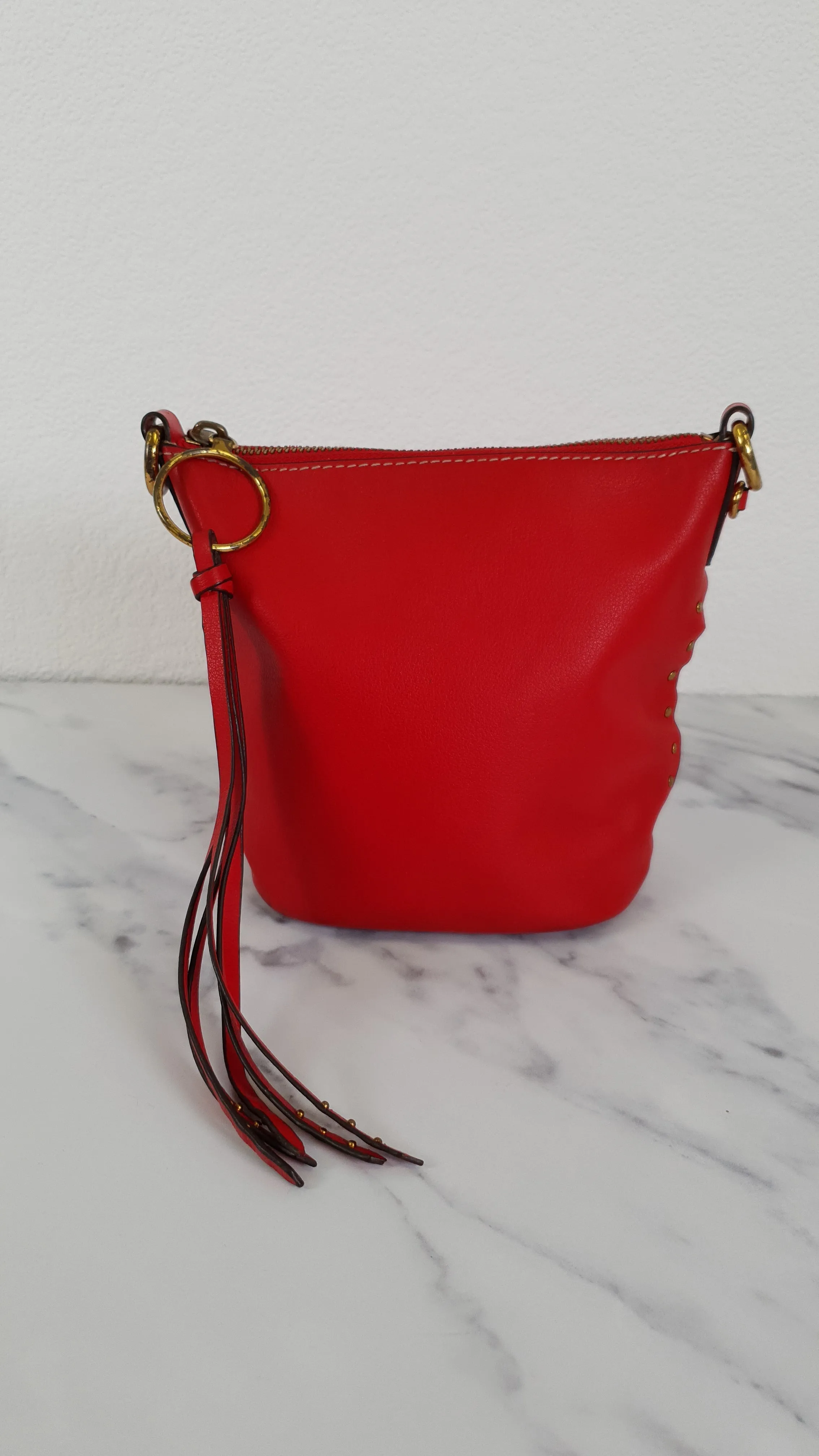 Coach 1941 Mini Duffle 12 Bag in Red smooth Glovetanned Leather with Zip Top & Border Rivets- Crossbody bag - Coach 32880