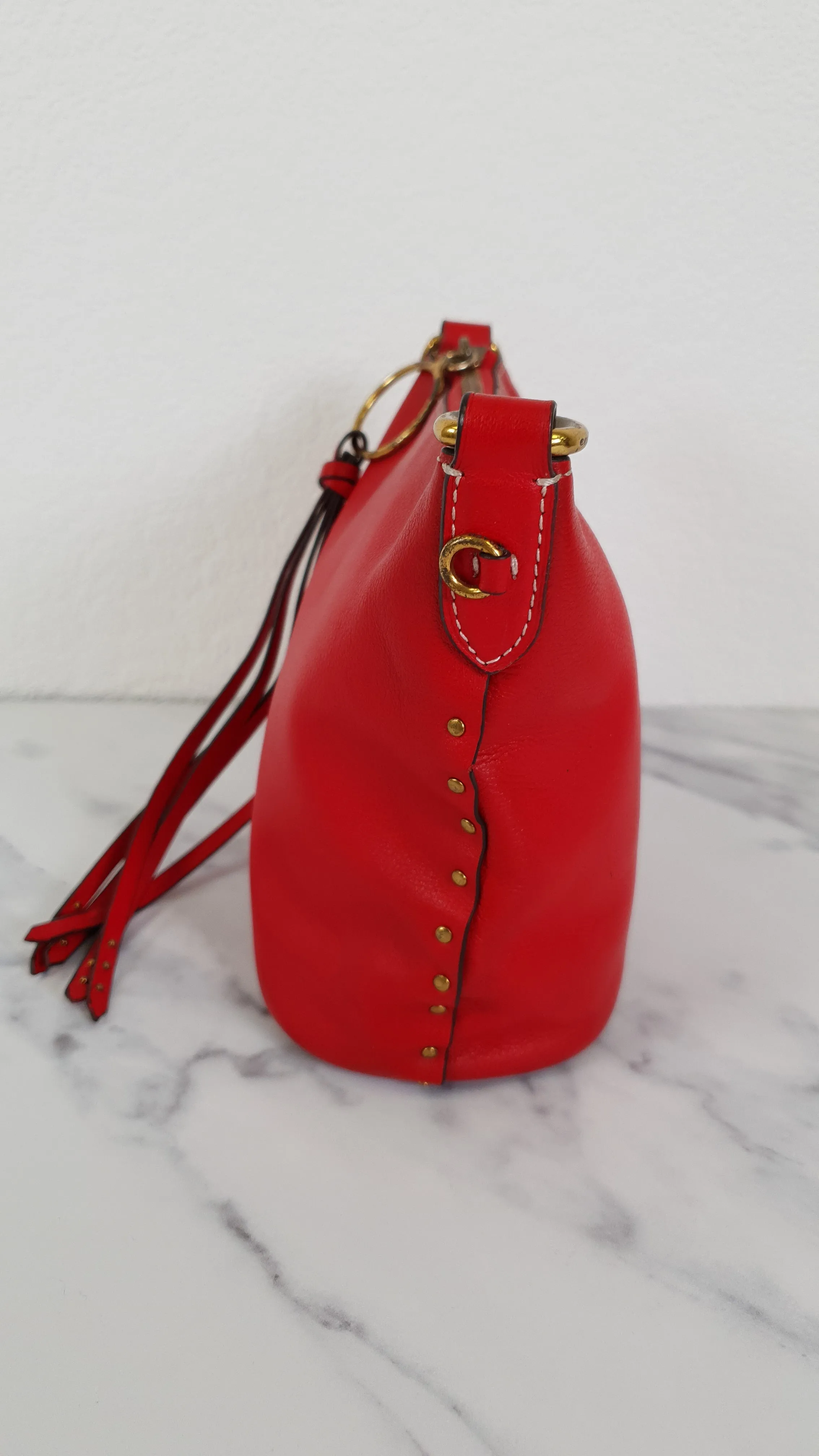 Coach 1941 Mini Duffle 12 Bag in Red smooth Glovetanned Leather with Zip Top & Border Rivets- Crossbody bag - Coach 32880