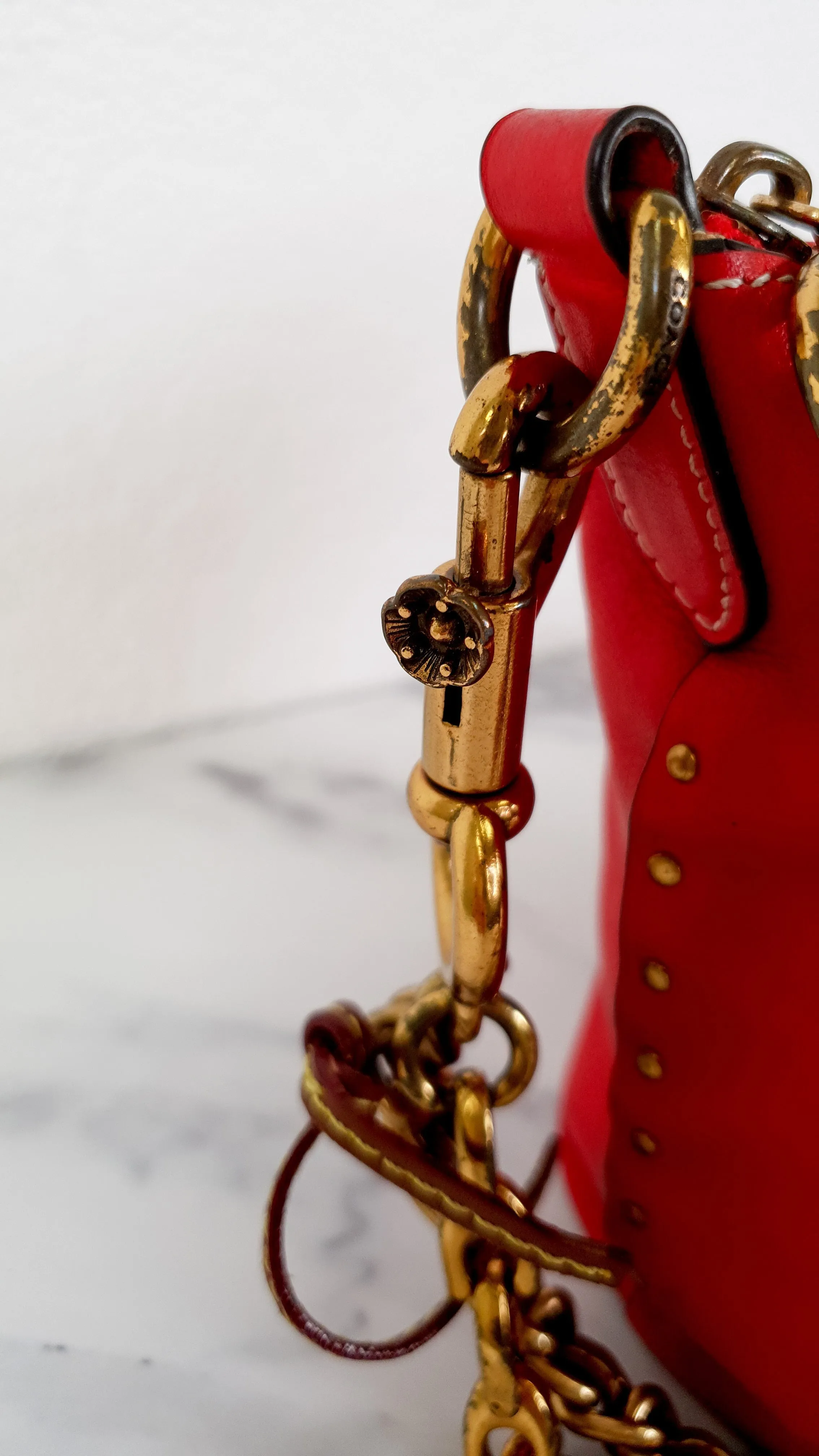 Coach 1941 Mini Duffle 12 Bag in Red smooth Glovetanned Leather with Zip Top & Border Rivets- Crossbody bag - Coach 32880