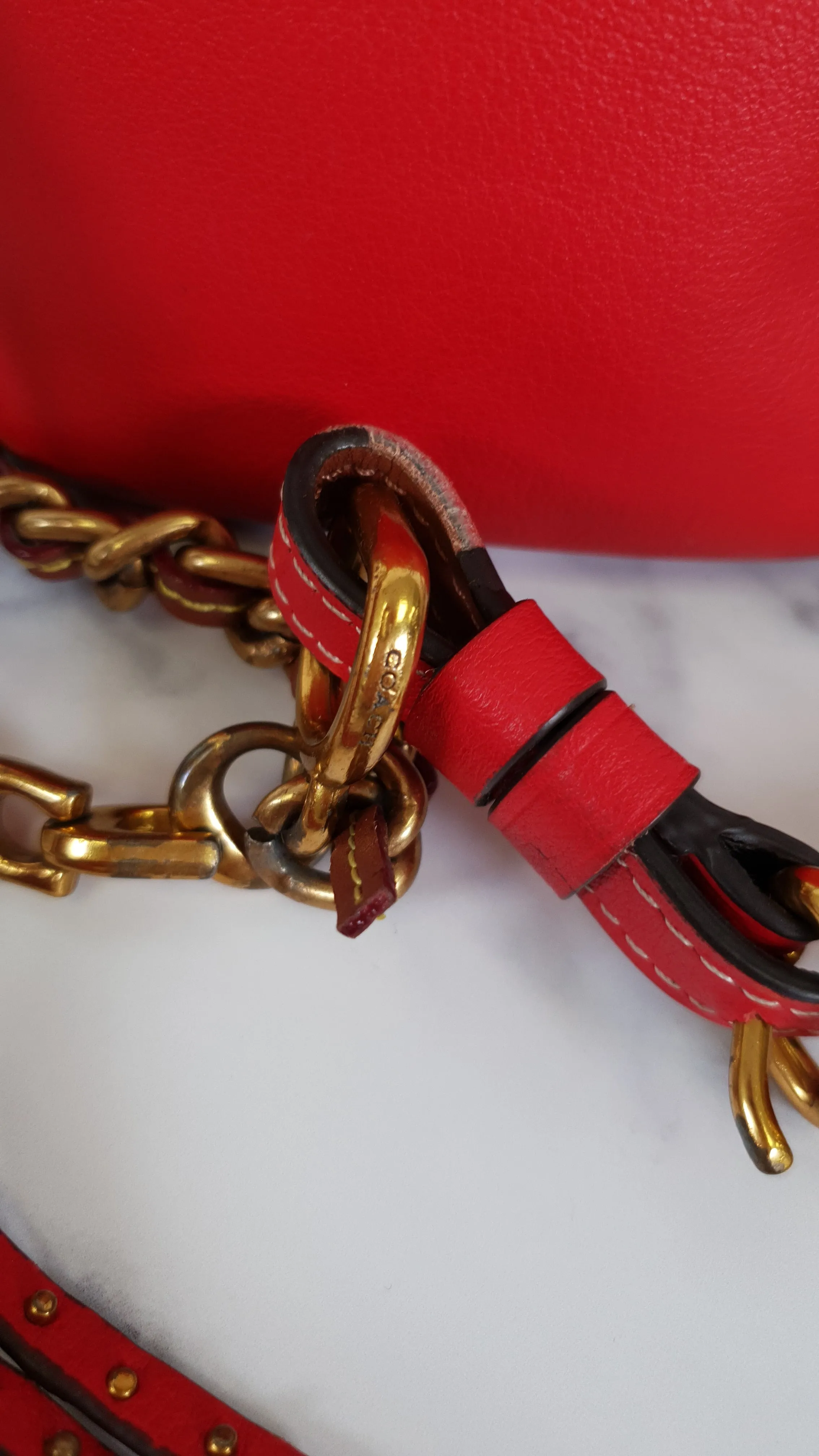 Coach 1941 Mini Duffle 12 Bag in Red smooth Glovetanned Leather with Zip Top & Border Rivets- Crossbody bag - Coach 32880