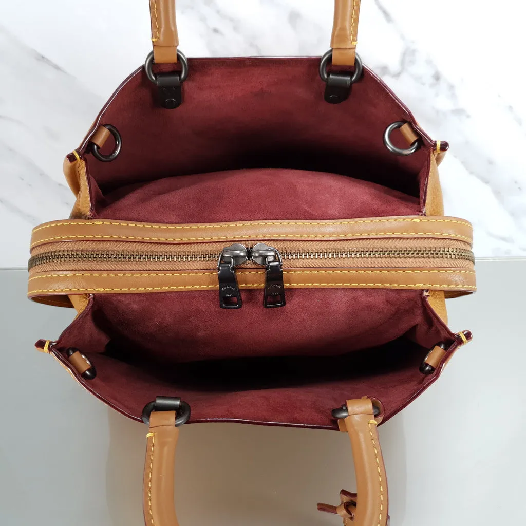 Coach 1941 Rogue 31 in Light Saddle Brown Pebbled Leather & Burgundy Suede Lining - SAMPLE BAG