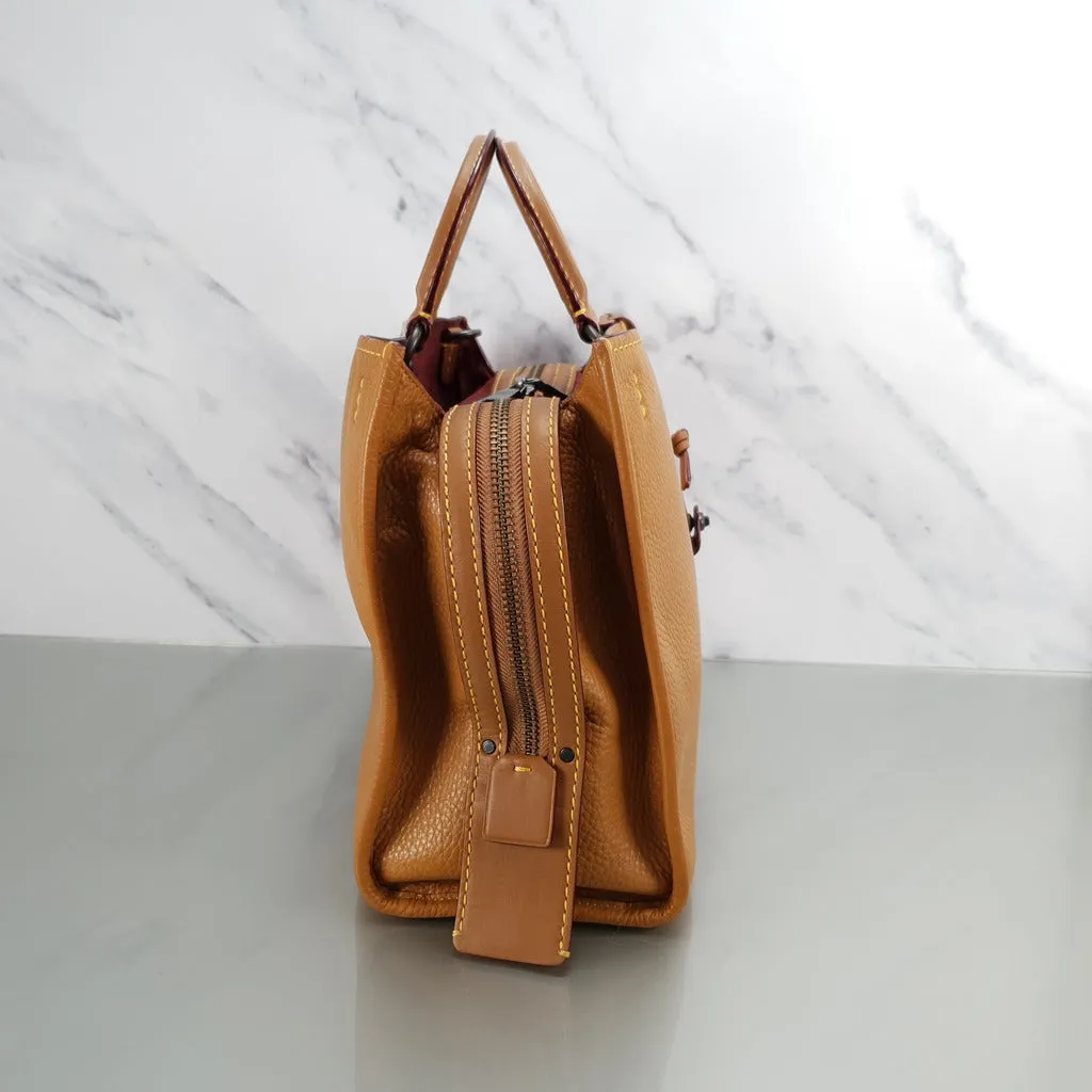 Coach 1941 Rogue 31 in Light Saddle Brown Pebbled Leather & Burgundy Suede Lining - SAMPLE BAG