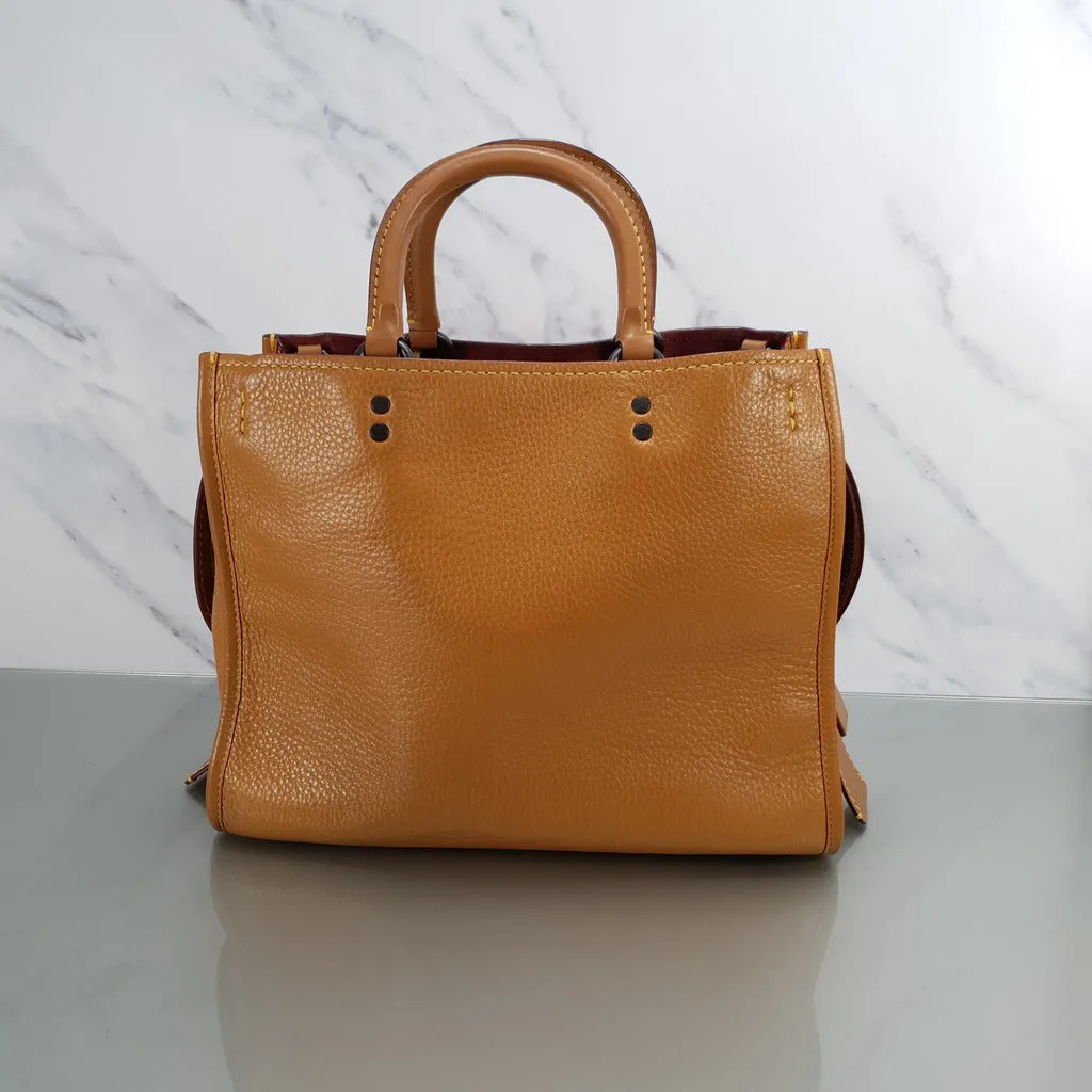 Coach 1941 Rogue 31 in Light Saddle Brown Pebbled Leather & Burgundy Suede Lining - SAMPLE BAG