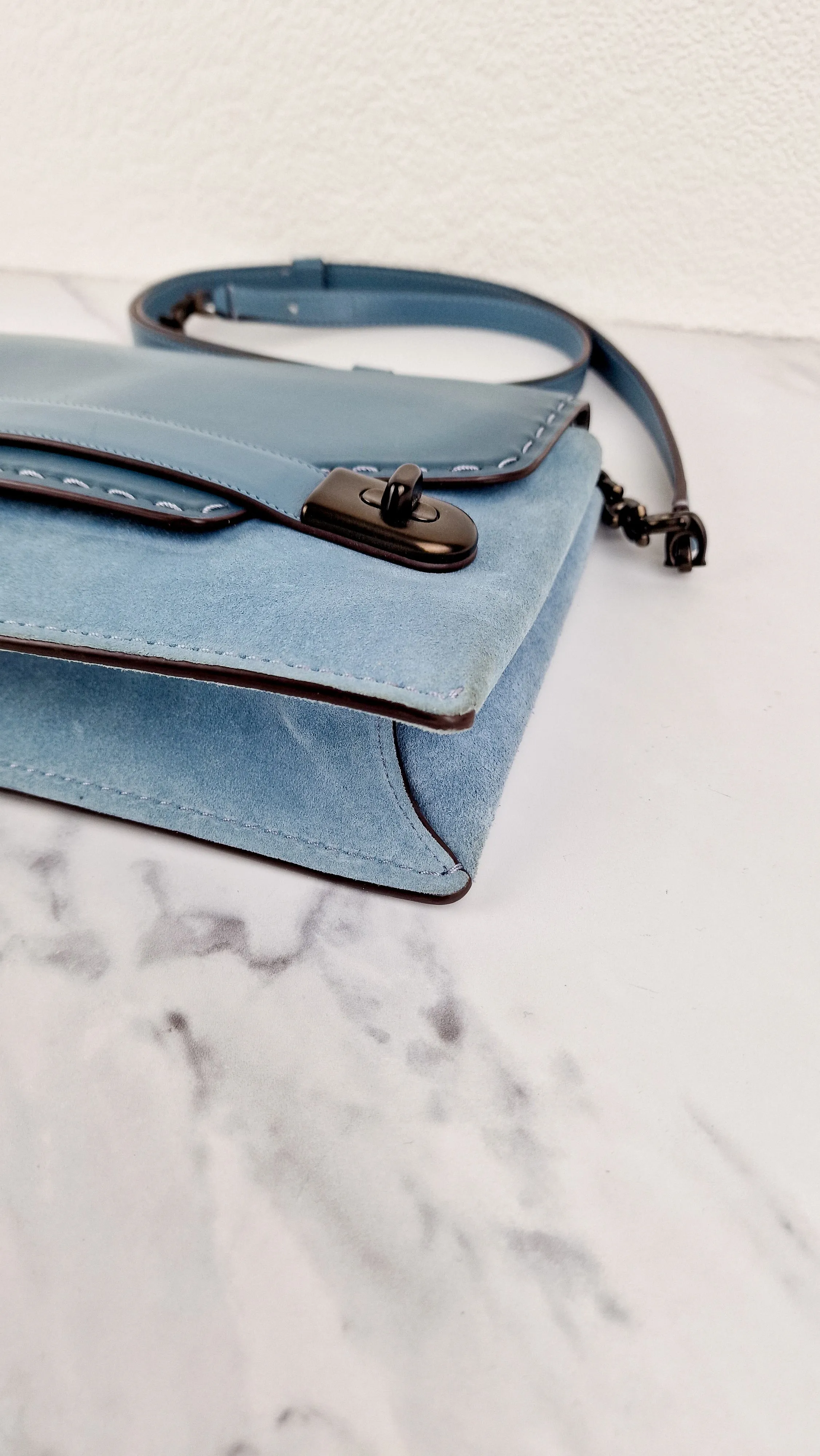 Coach 1941 Swagger Crossbody Chambray Blue Suede & Smooth Leather - Clutch Shoulder Bag Coach 25833