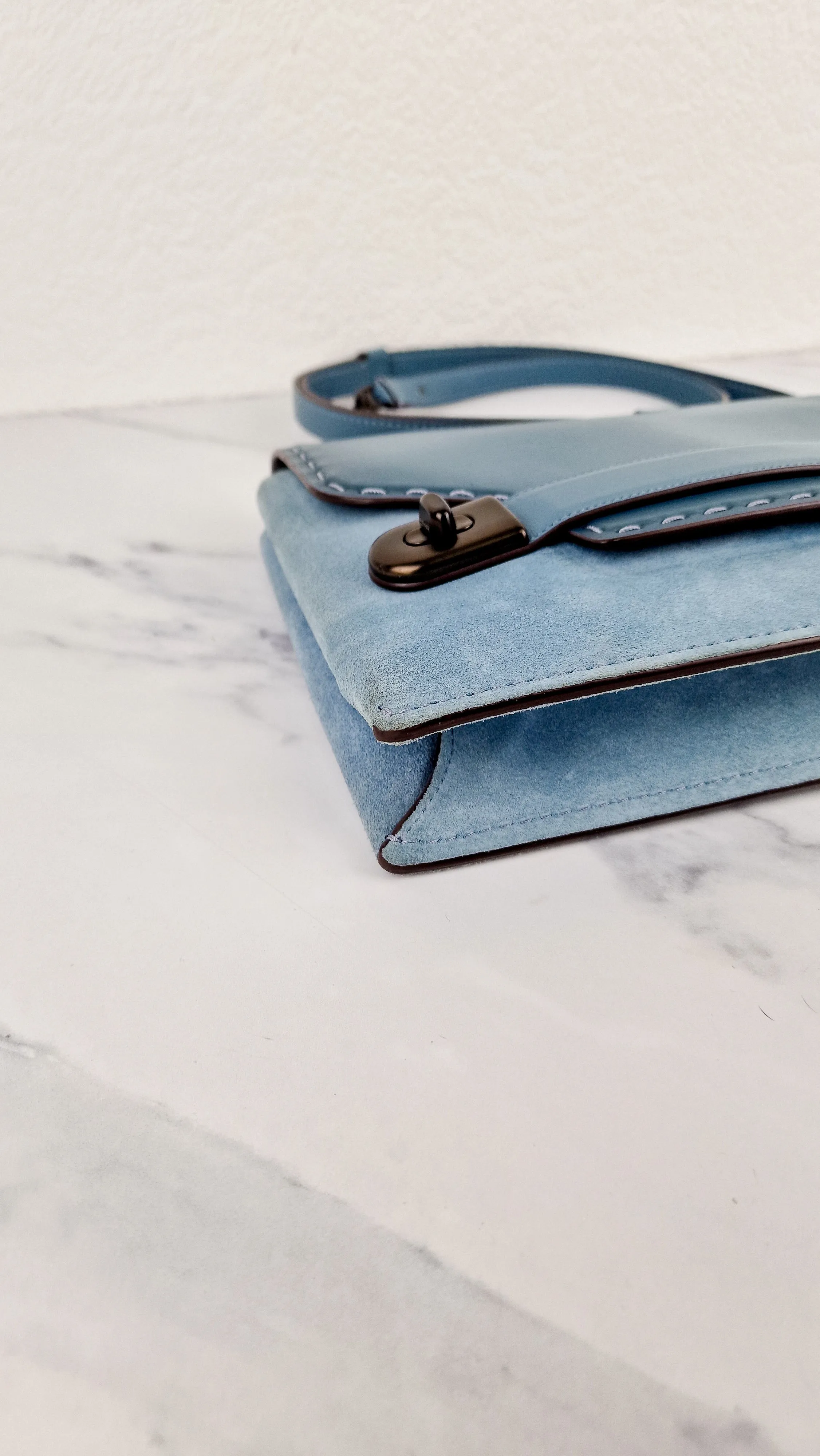 Coach 1941 Swagger Crossbody Chambray Blue Suede & Smooth Leather - Clutch Shoulder Bag Coach 25833