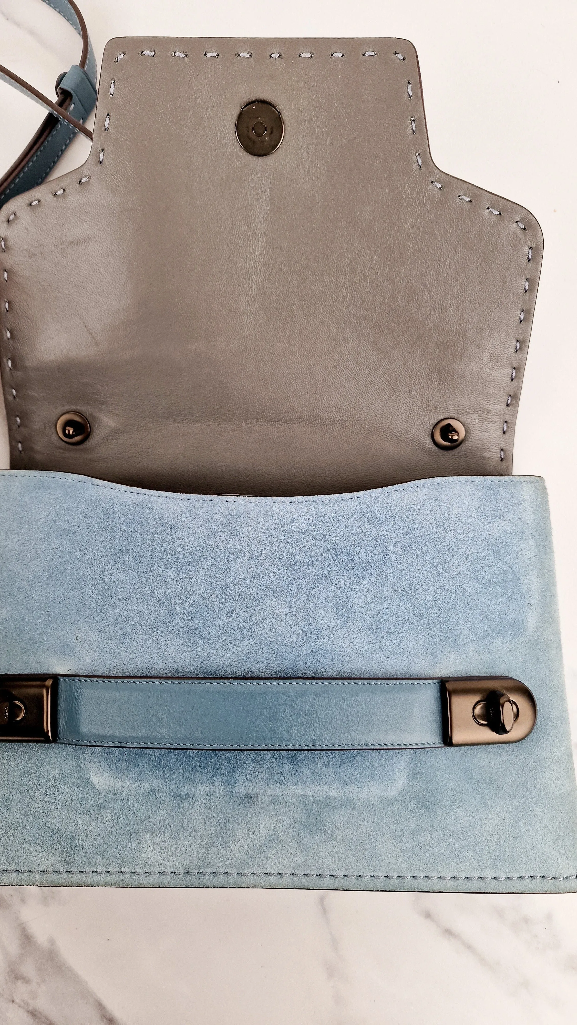 Coach 1941 Swagger Crossbody Chambray Blue Suede & Smooth Leather - Clutch Shoulder Bag Coach 25833