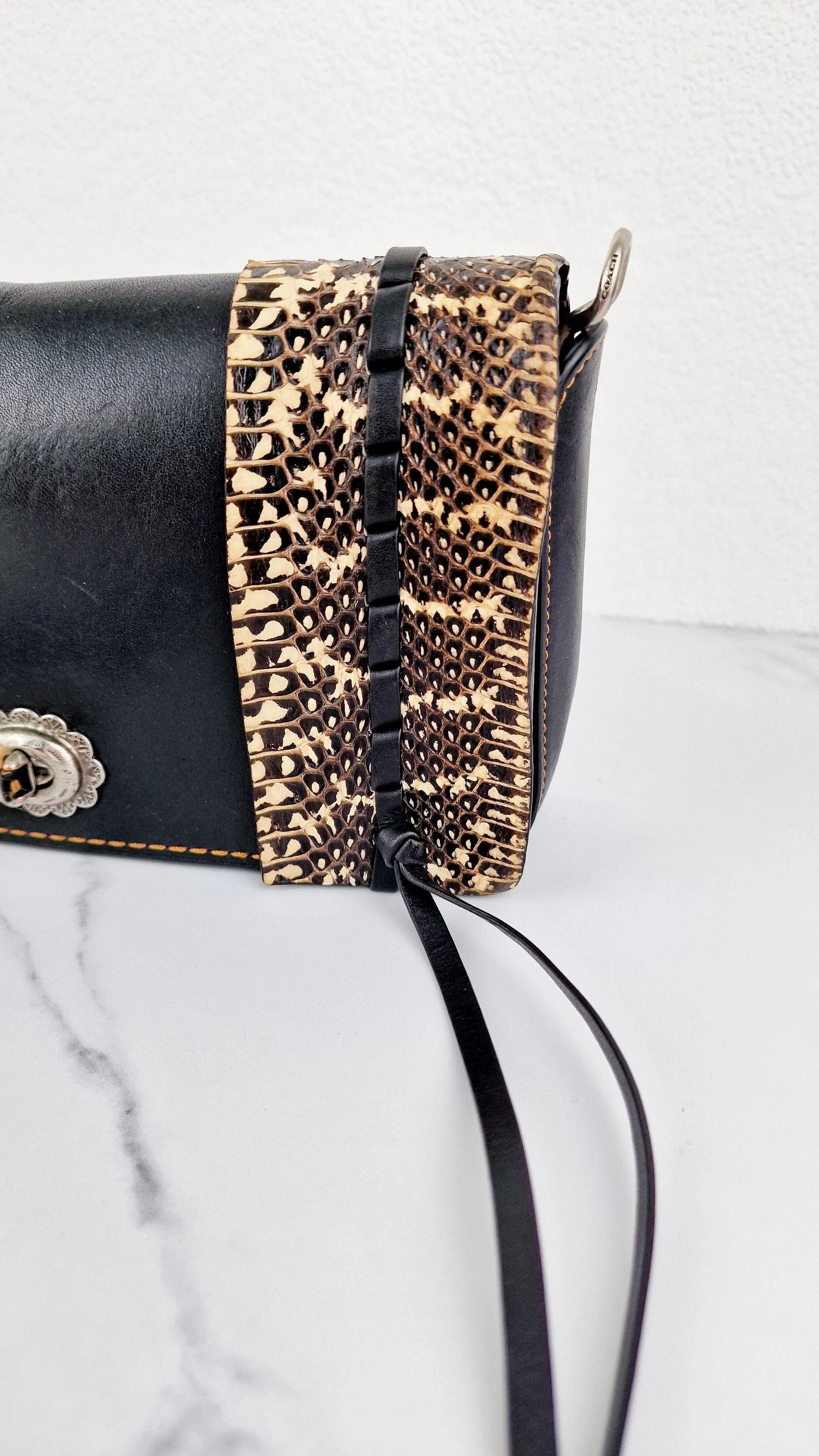 Coach Dinky Whipstitch Snakeskin Bag - 1941 Crossbody Bag Black Smooth Leather With White Snakeskin Panels - Coach 86921