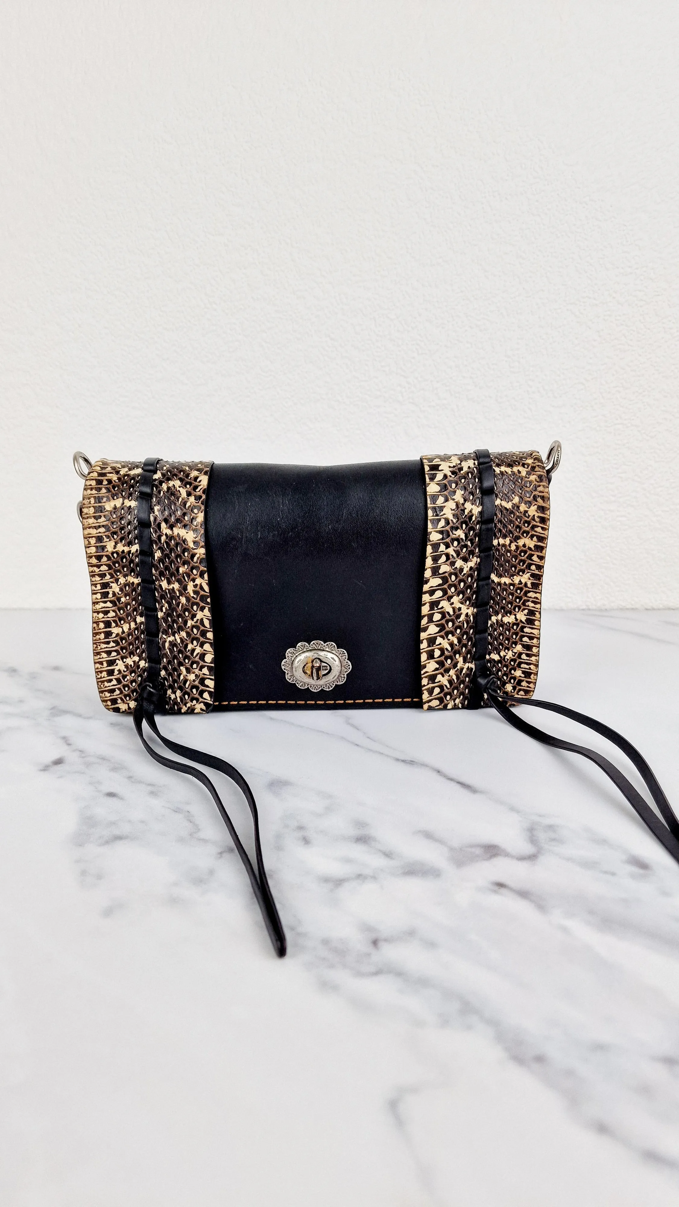 Coach Dinky Whipstitch Snakeskin Bag - 1941 Crossbody Bag Black Smooth Leather With White Snakeskin Panels - Coach 86921