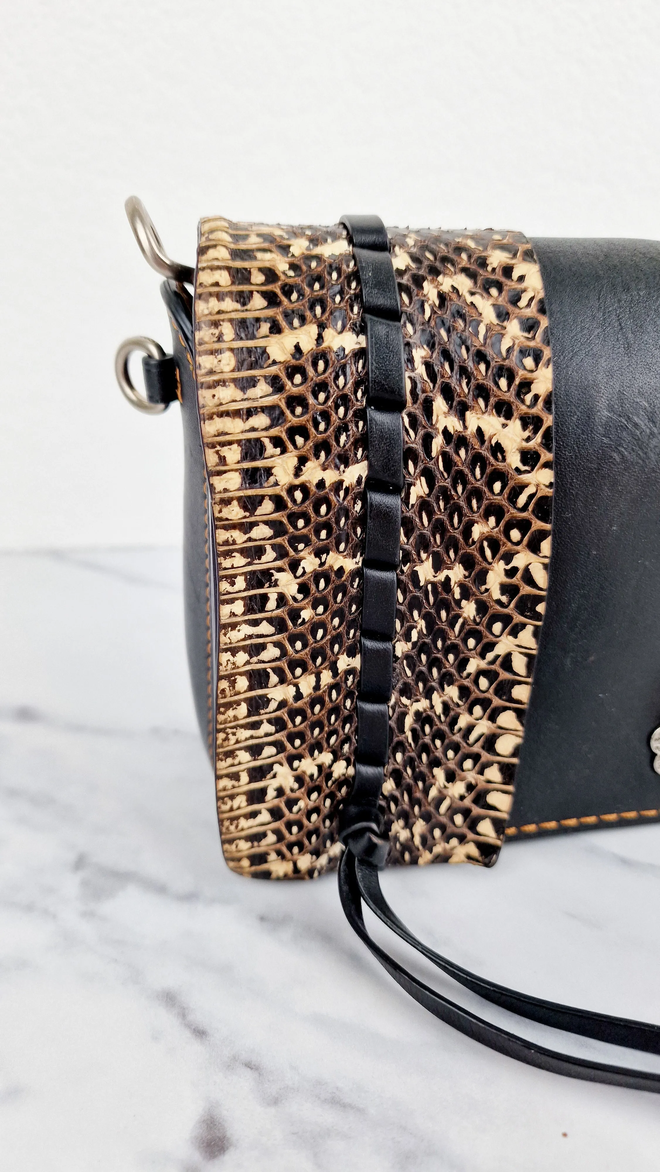 Coach Dinky Whipstitch Snakeskin Bag - 1941 Crossbody Bag Black Smooth Leather With White Snakeskin Panels - Coach 86921