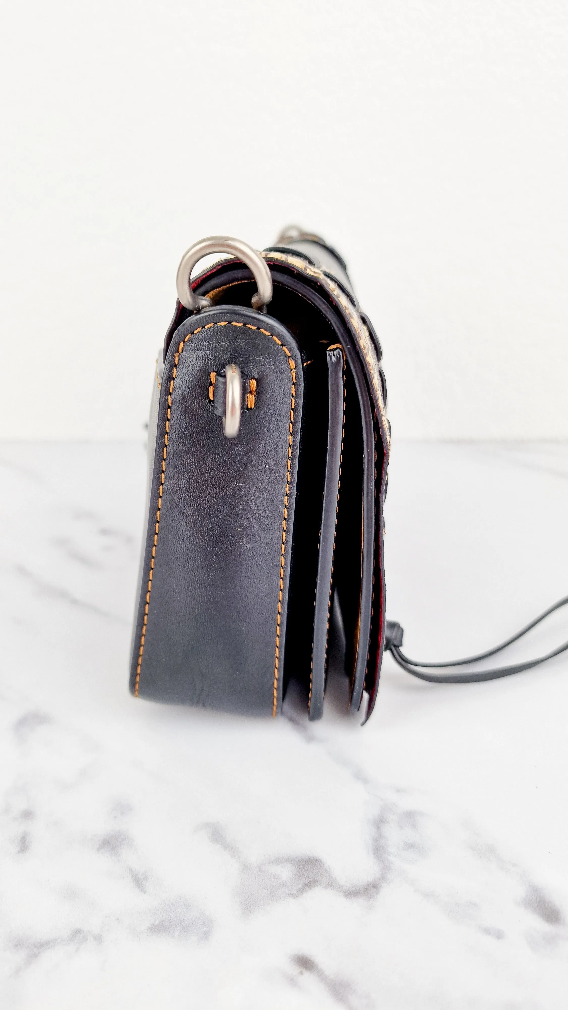 Coach Dinky Whipstitch Snakeskin Bag - 1941 Crossbody Bag Black Smooth Leather With White Snakeskin Panels - Coach 86921