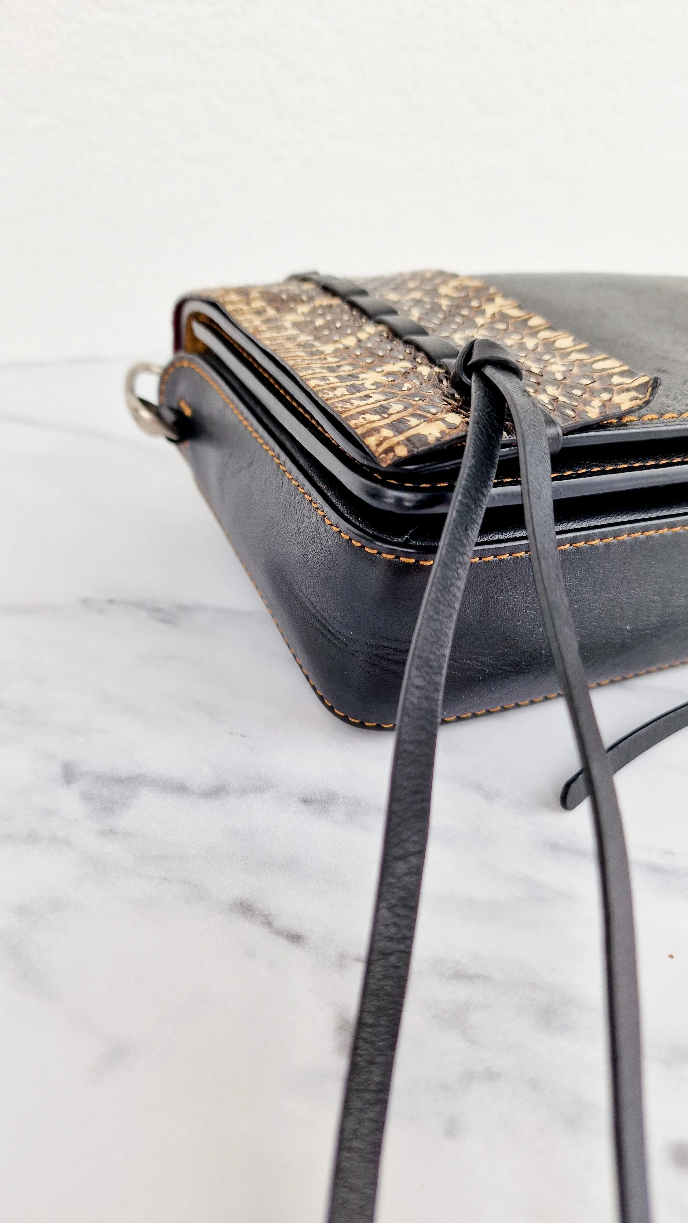 Coach Dinky Whipstitch Snakeskin Bag - 1941 Crossbody Bag Black Smooth Leather With White Snakeskin Panels - Coach 86921