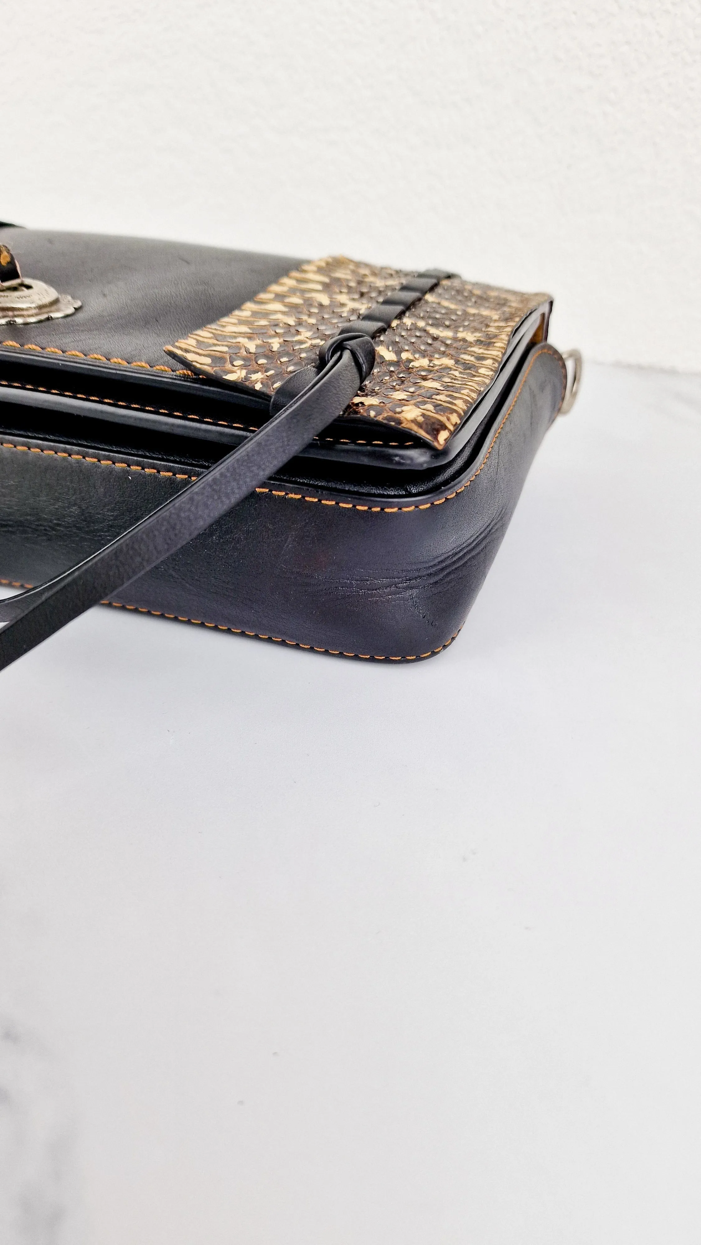 Coach Dinky Whipstitch Snakeskin Bag - 1941 Crossbody Bag Black Smooth Leather With White Snakeskin Panels - Coach 86921