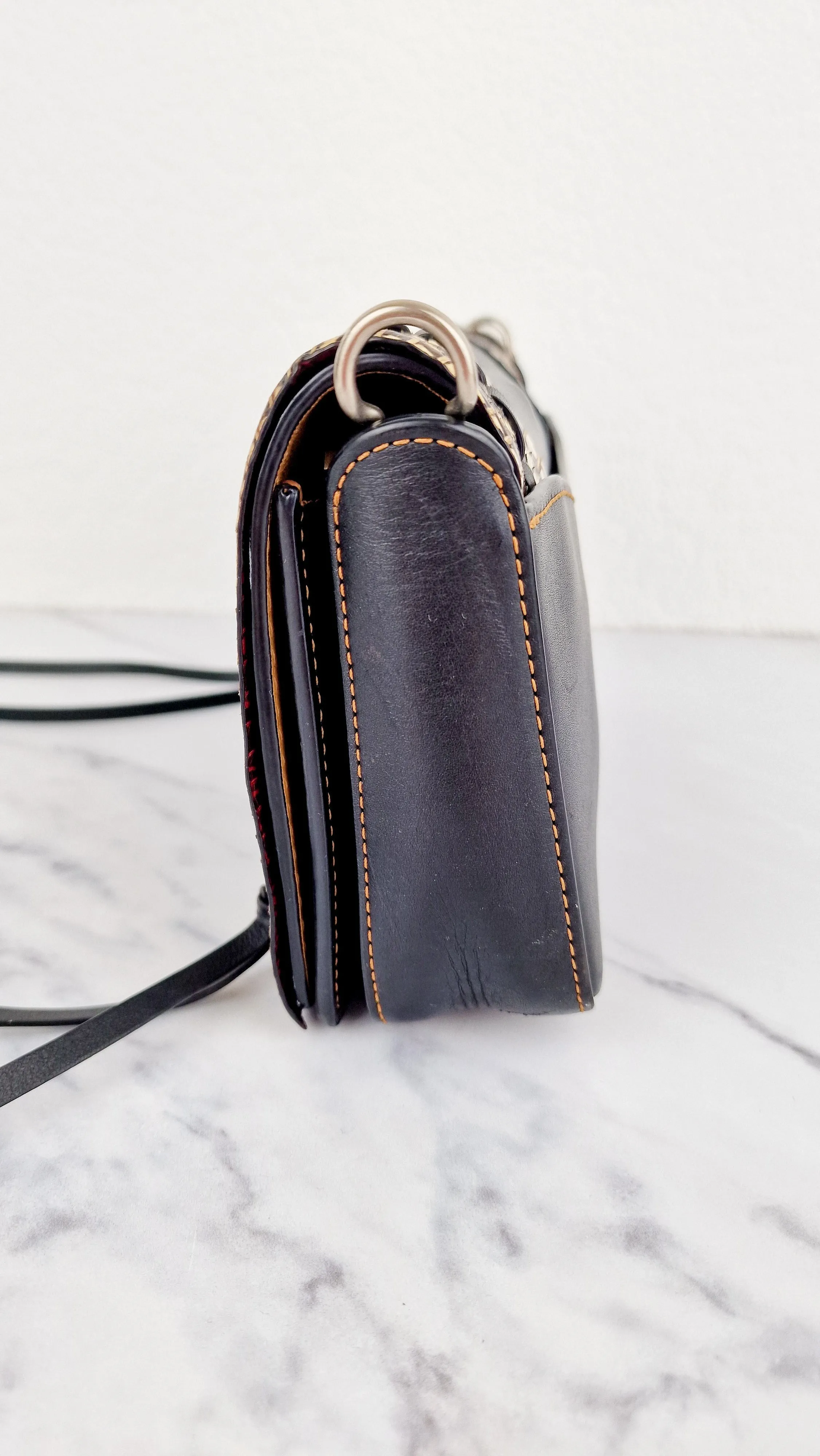 Coach Dinky Whipstitch Snakeskin Bag - 1941 Crossbody Bag Black Smooth Leather With White Snakeskin Panels - Coach 86921