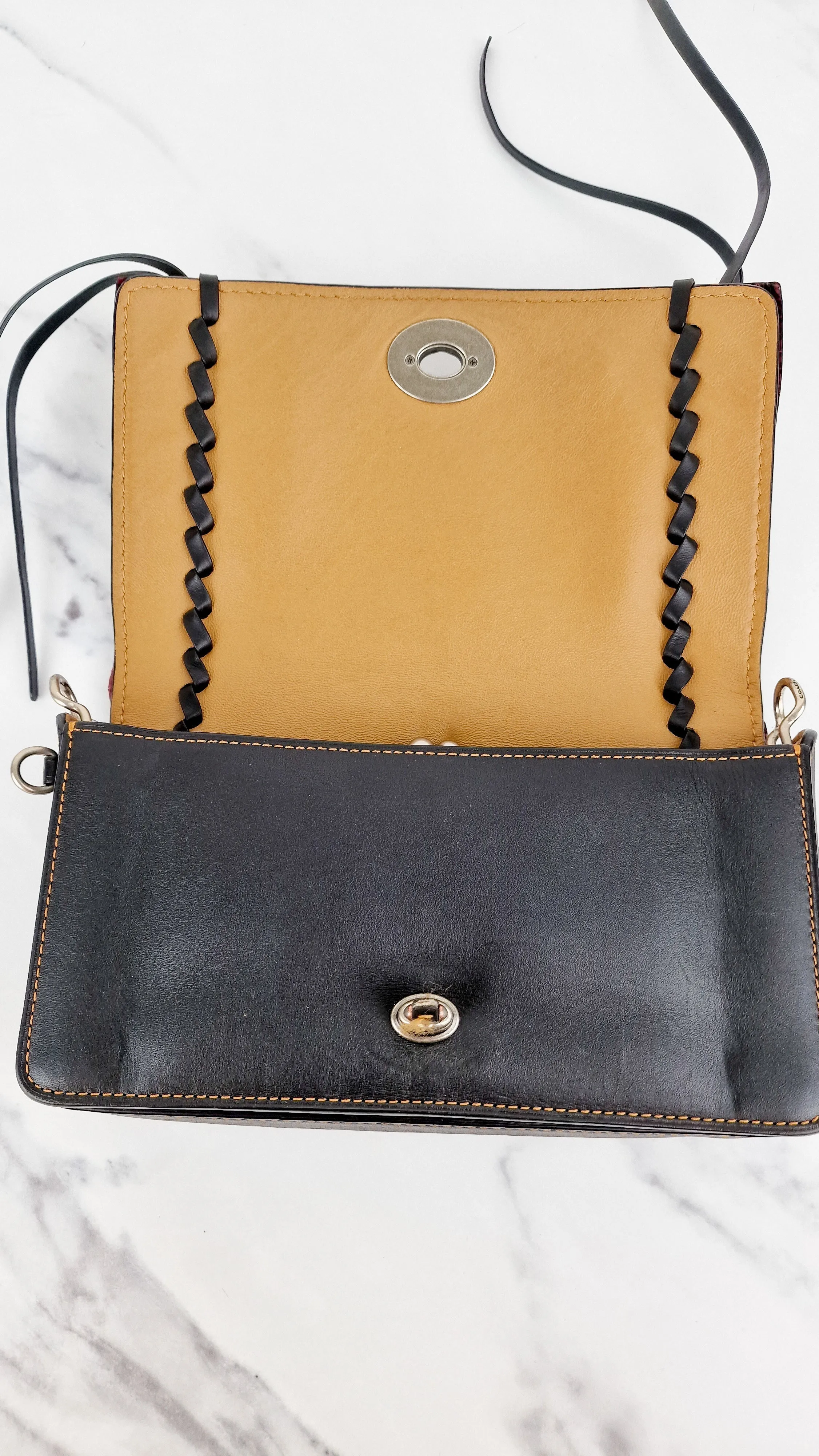 Coach Dinky Whipstitch Snakeskin Bag - 1941 Crossbody Bag Black Smooth Leather With White Snakeskin Panels - Coach 86921