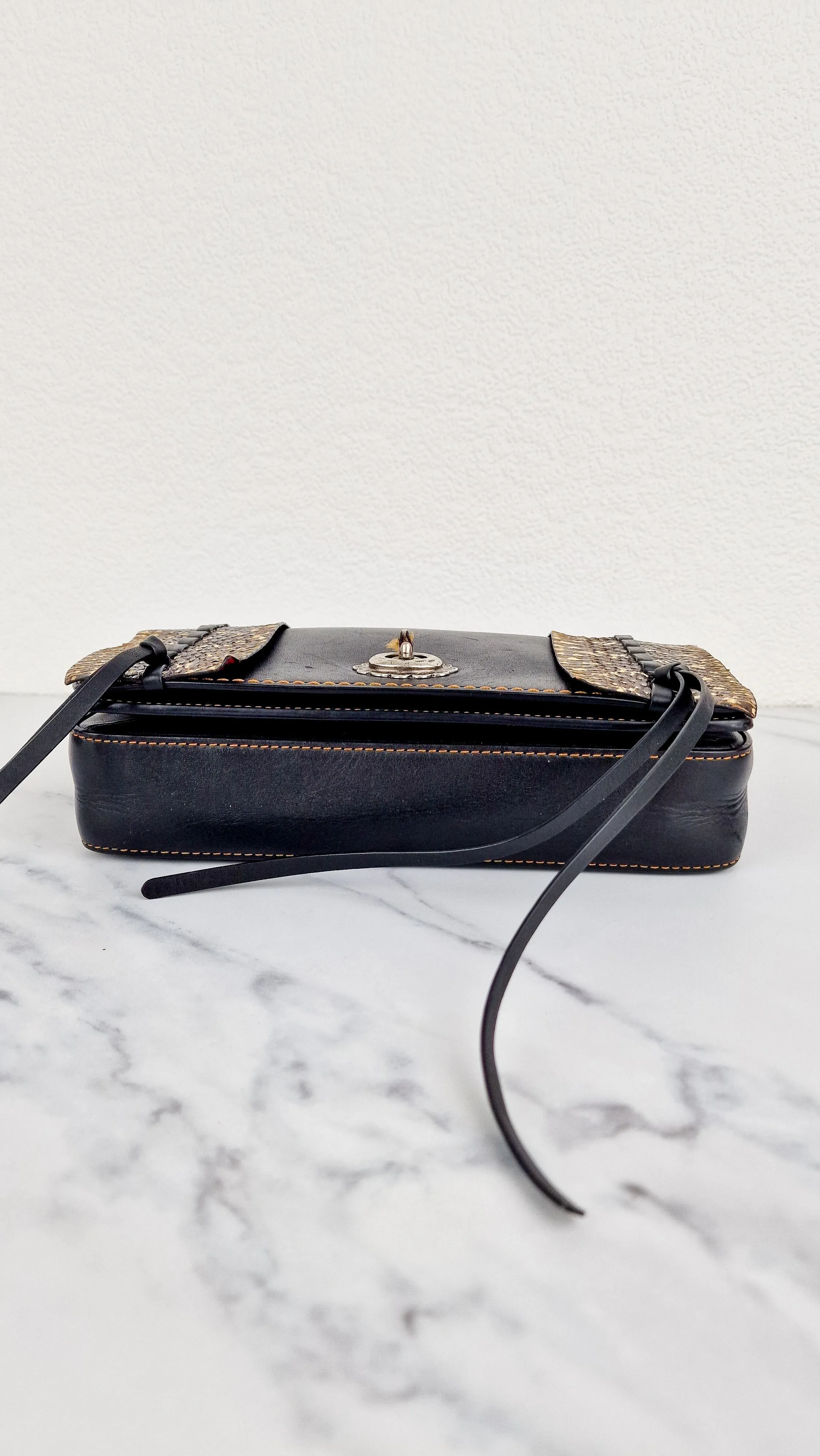Coach Dinky Whipstitch Snakeskin Bag - 1941 Crossbody Bag Black Smooth Leather With White Snakeskin Panels - Coach 86921