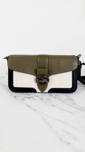 Coach Georgie Shoulder Bag in Colorblock Pebble Leather Kelp Green, Black & Chalk - Army green Coach 6019