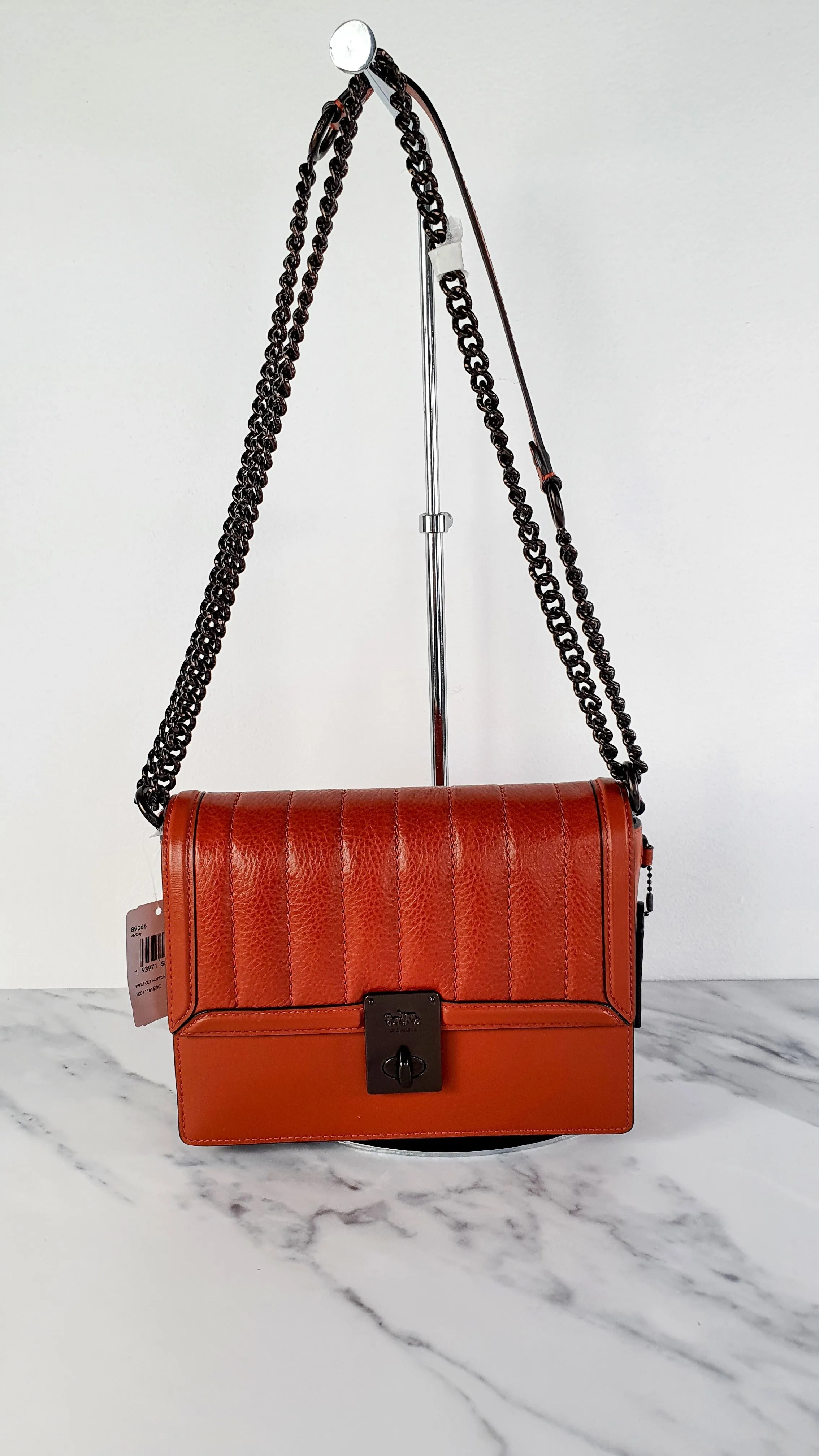 Coach Hutton Crossbody Shoulder Bag in Clay Brown - Cognac Leather Quilted Flap Bag - Coach 89066