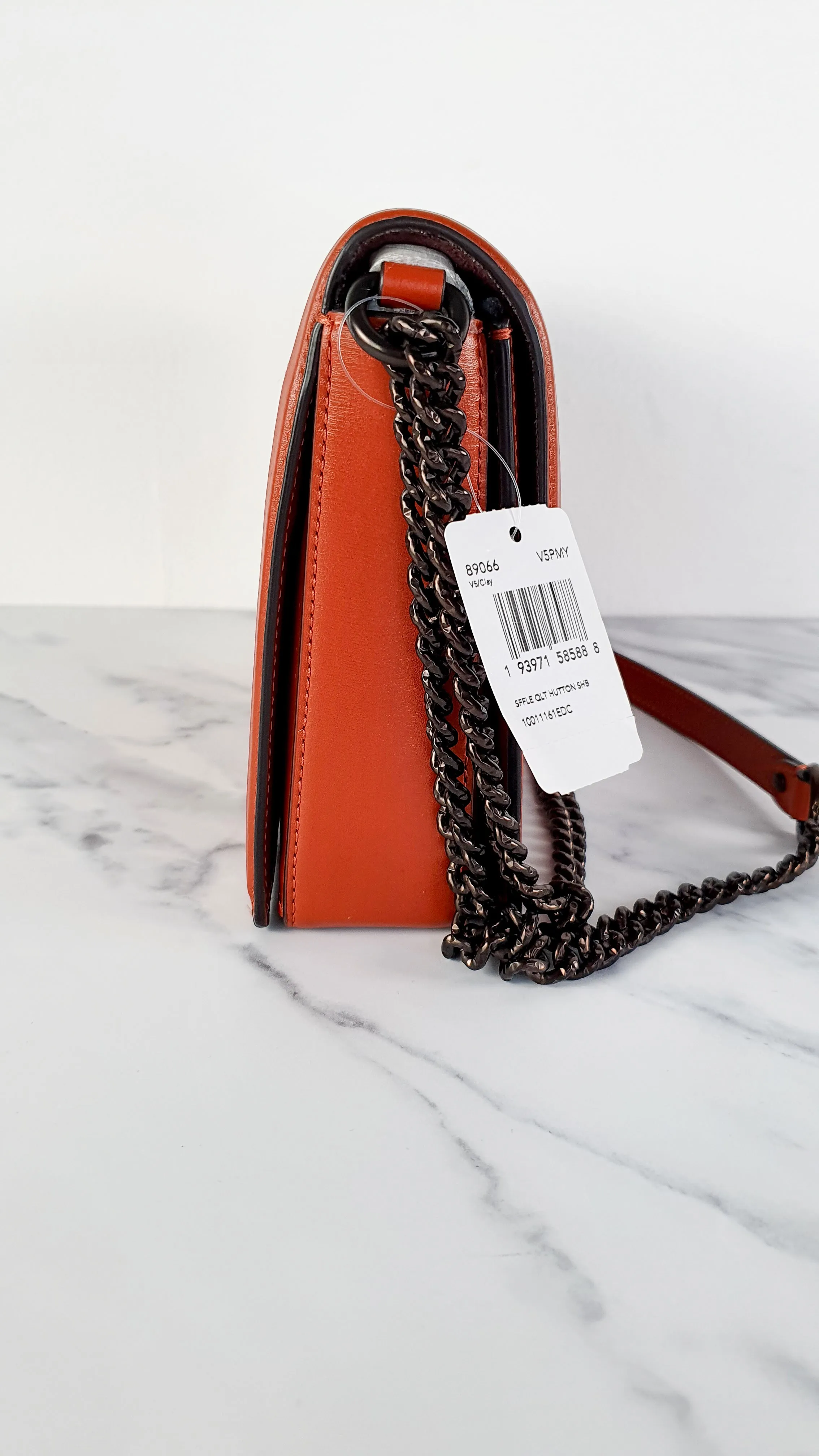 Coach Hutton Crossbody Shoulder Bag in Clay Brown - Cognac Leather Quilted Flap Bag - Coach 89066