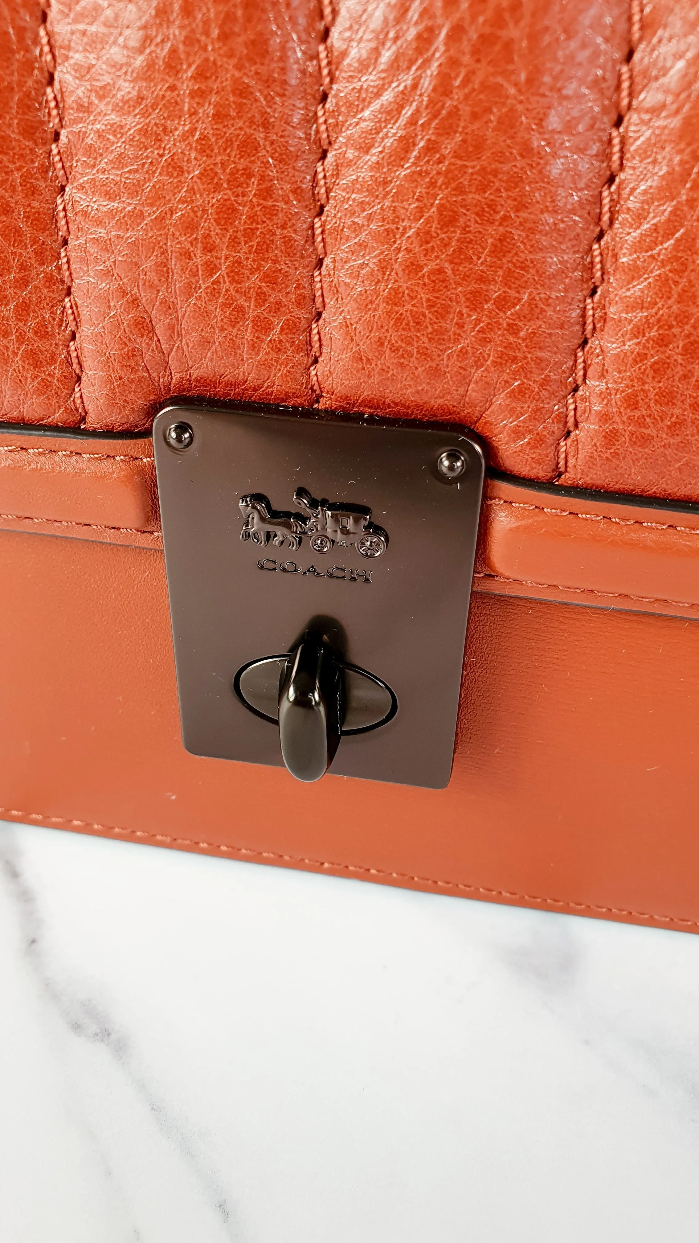 Coach Hutton Crossbody Shoulder Bag in Clay Brown - Cognac Leather Quilted Flap Bag - Coach 89066
