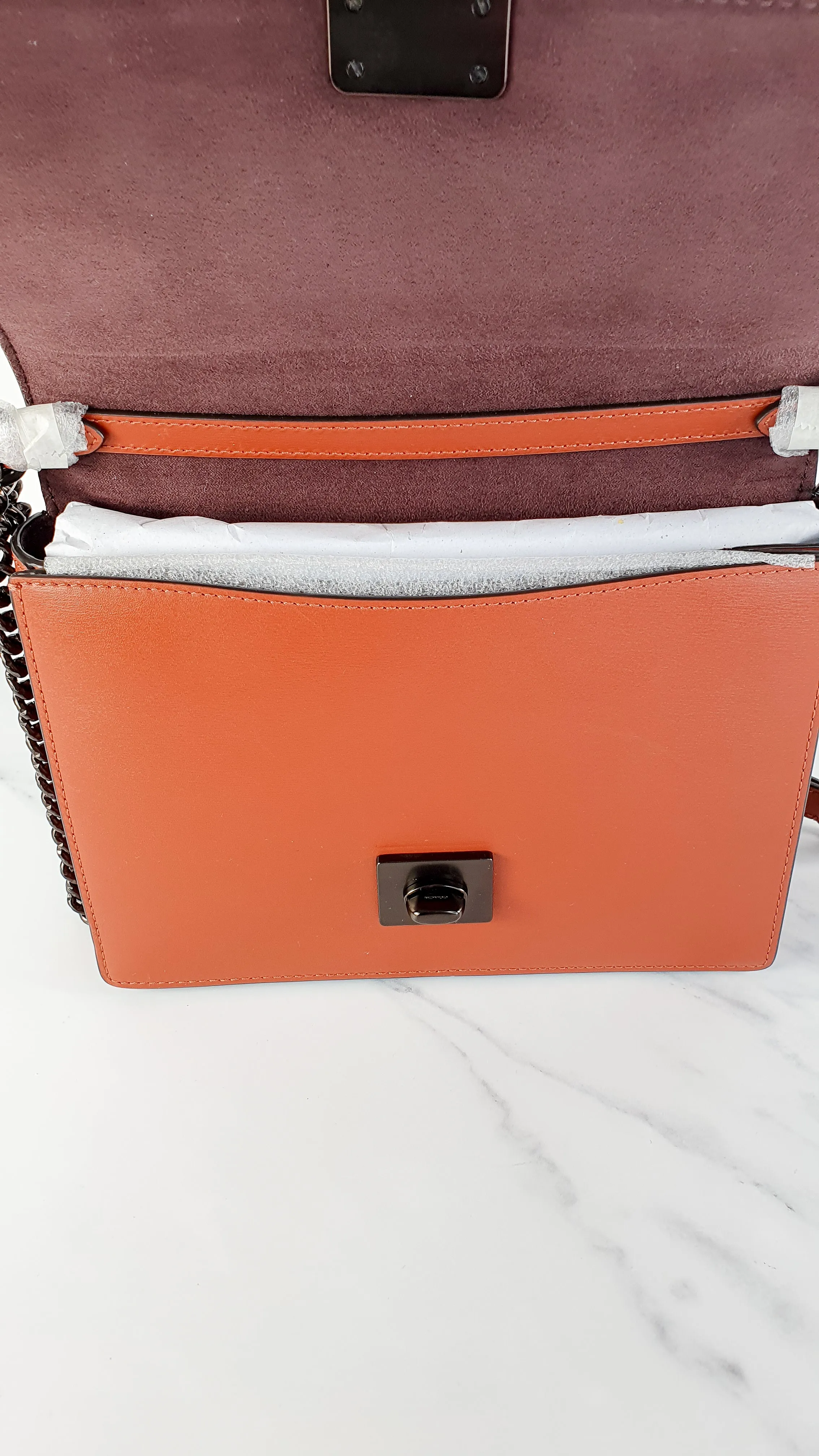 Coach Hutton Crossbody Shoulder Bag in Clay Brown - Cognac Leather Quilted Flap Bag - Coach 89066