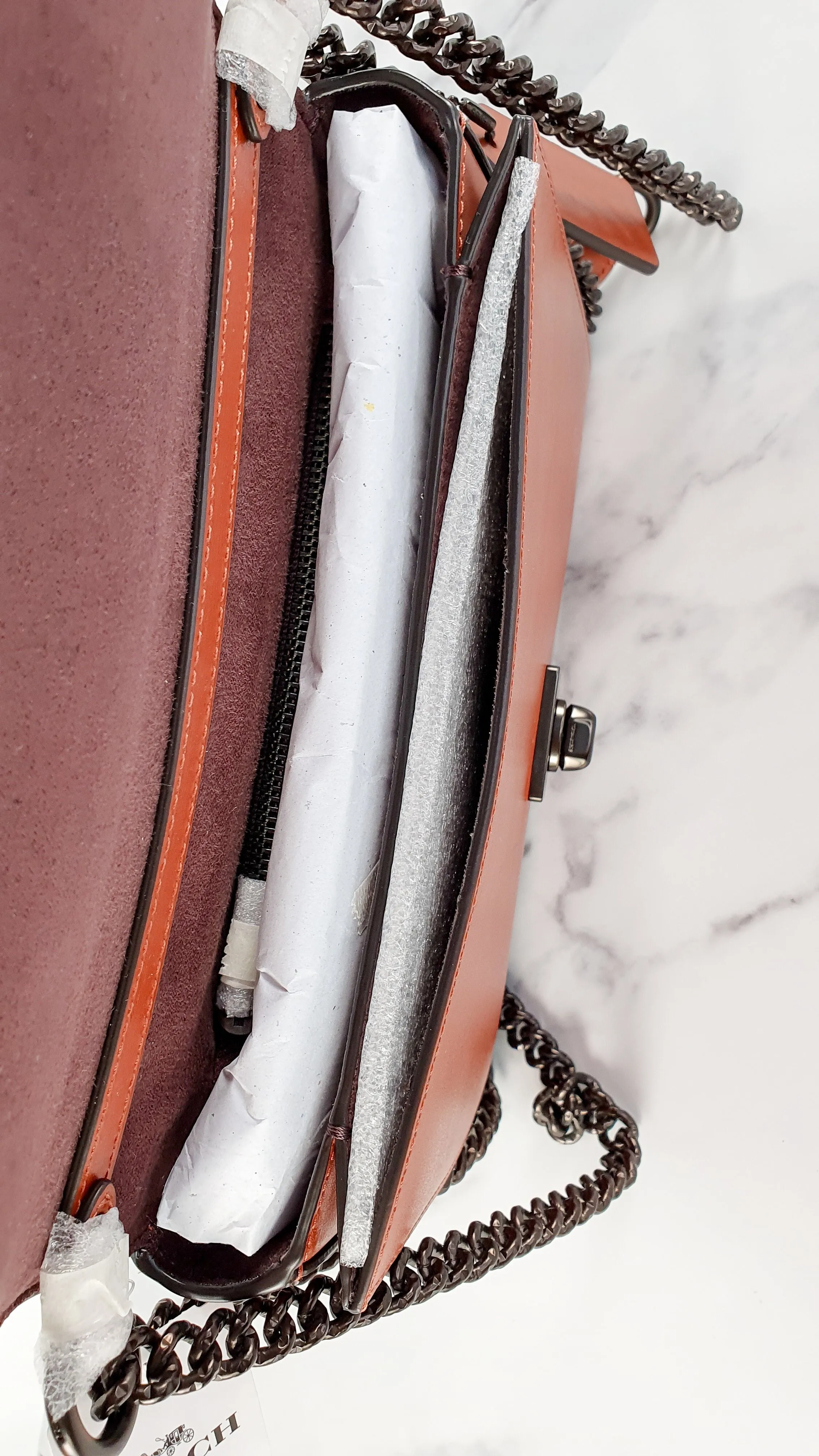 Coach Hutton Crossbody Shoulder Bag in Clay Brown - Cognac Leather Quilted Flap Bag - Coach 89066