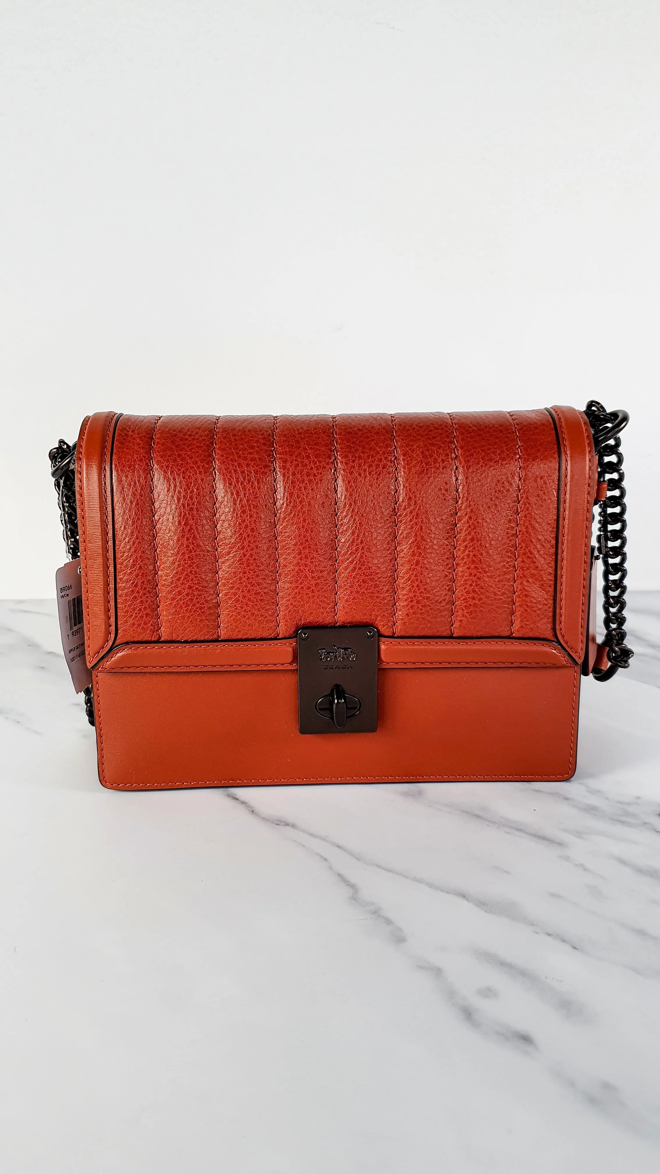Coach Hutton Crossbody Shoulder Bag in Clay Brown - Cognac Leather Quilted Flap Bag - Coach 89066