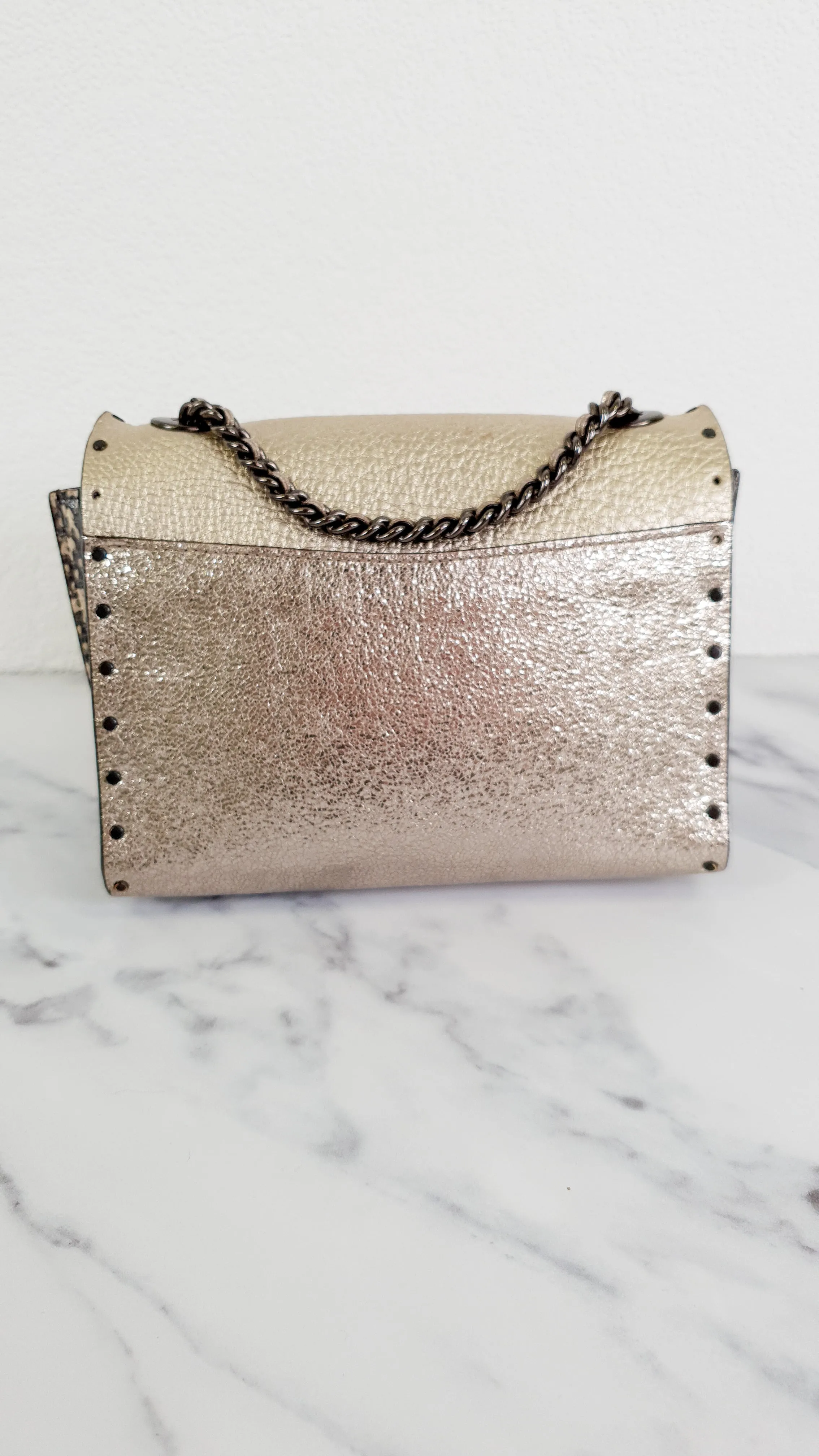 Coach Parker 18 in Signature Canvas With Tea Rose Turnlock, Border Rivets, Snakeskin Detail & Metallic Leather - Shoulder Bag Crossbody Bag Champagne Platinum Beige - Coach 39680