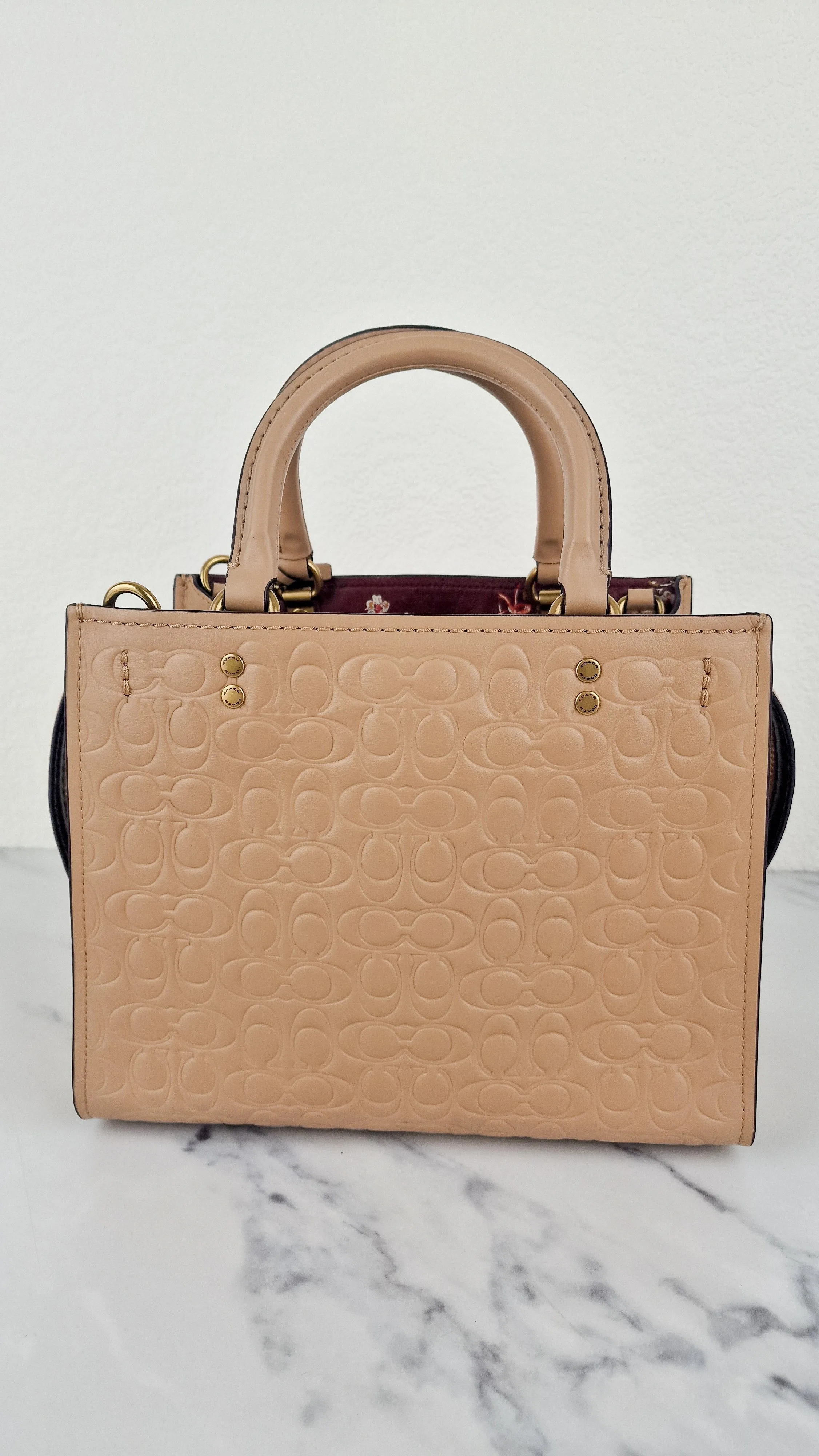 Coach Rogue 25 in Beechwood Signature Embossed Smooth Leather with Burgundy Floral Bow Leather Lining - Coach 26839