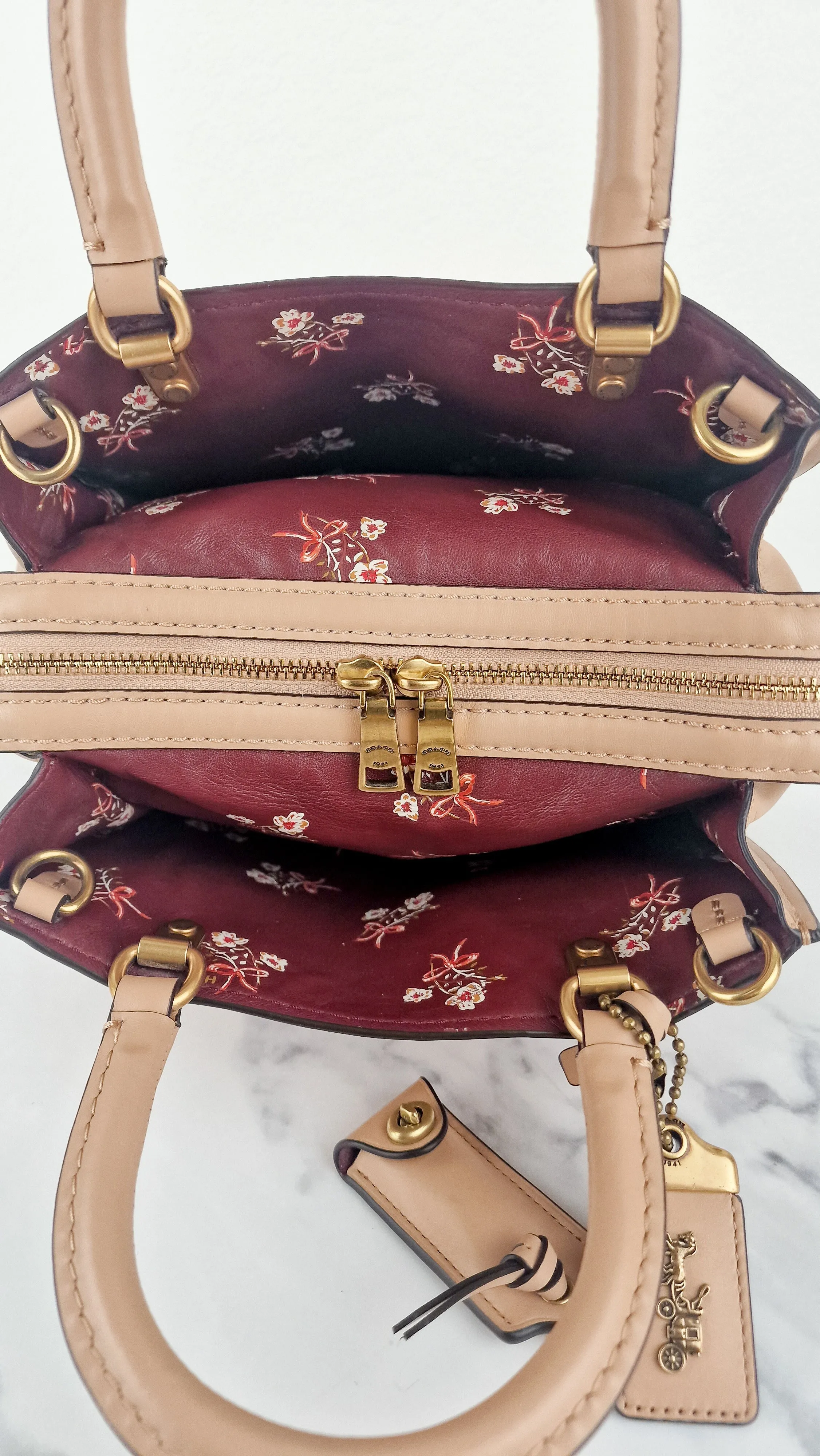 Coach Rogue 25 in Beechwood Signature Embossed Smooth Leather with Burgundy Floral Bow Leather Lining - Coach 26839