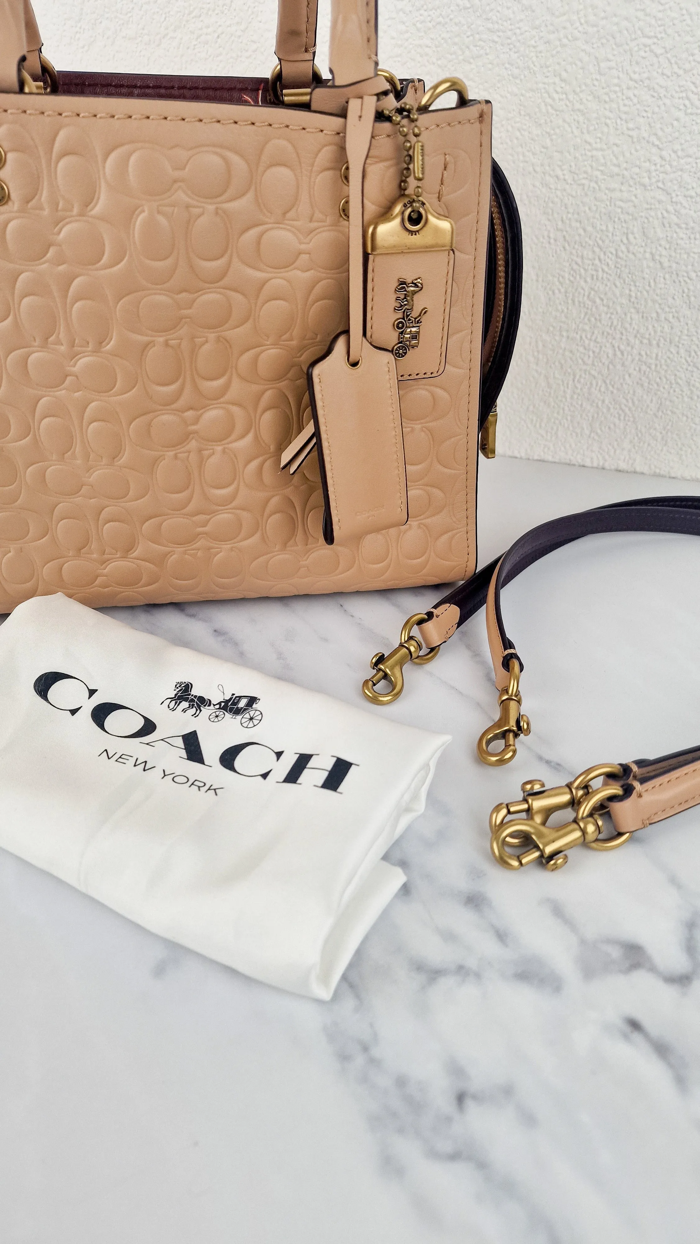 Coach Rogue 25 in Beechwood Signature Embossed Smooth Leather with Burgundy Floral Bow Leather Lining - Coach 26839