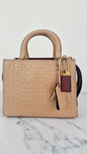 Coach Rogue 25 in Beechwood Signature Embossed Smooth Leather with Burgundy Floral Bow Leather Lining - Coach 26839