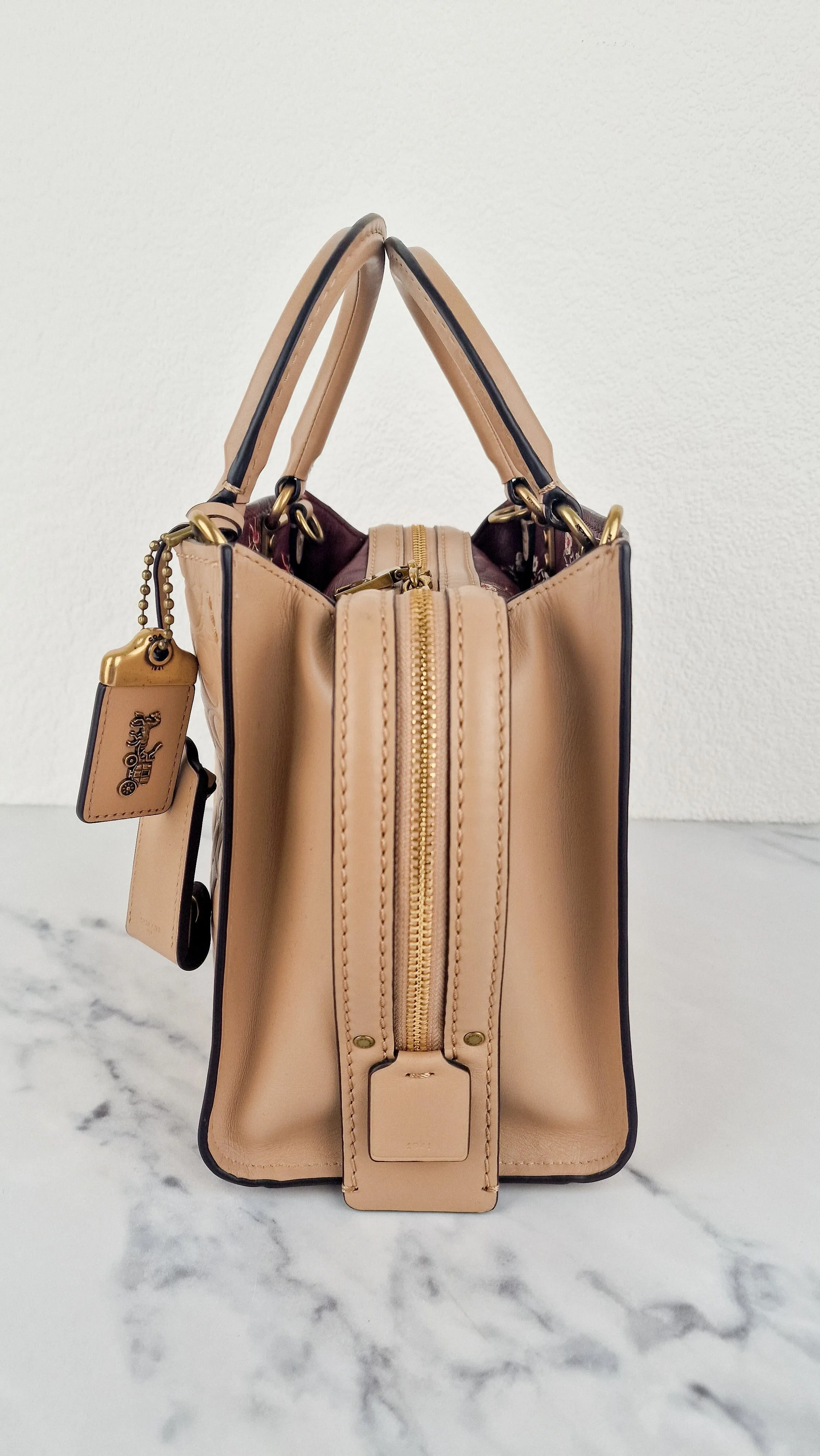 Coach Rogue 25 in Beechwood Signature Embossed Smooth Leather with Burgundy Floral Bow Leather Lining - Coach 26839