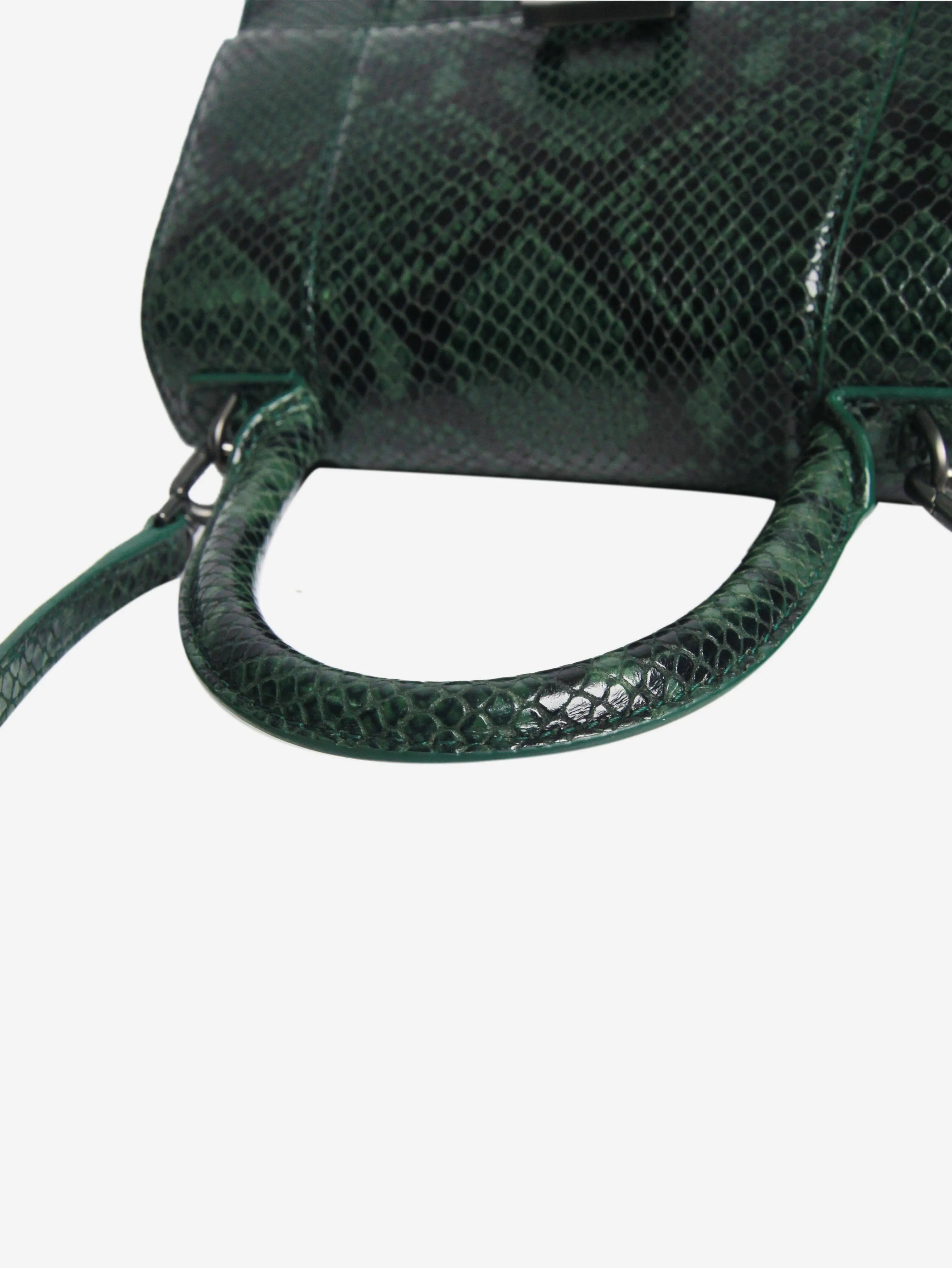 Dark green and black small Hourglass snakeskin bag