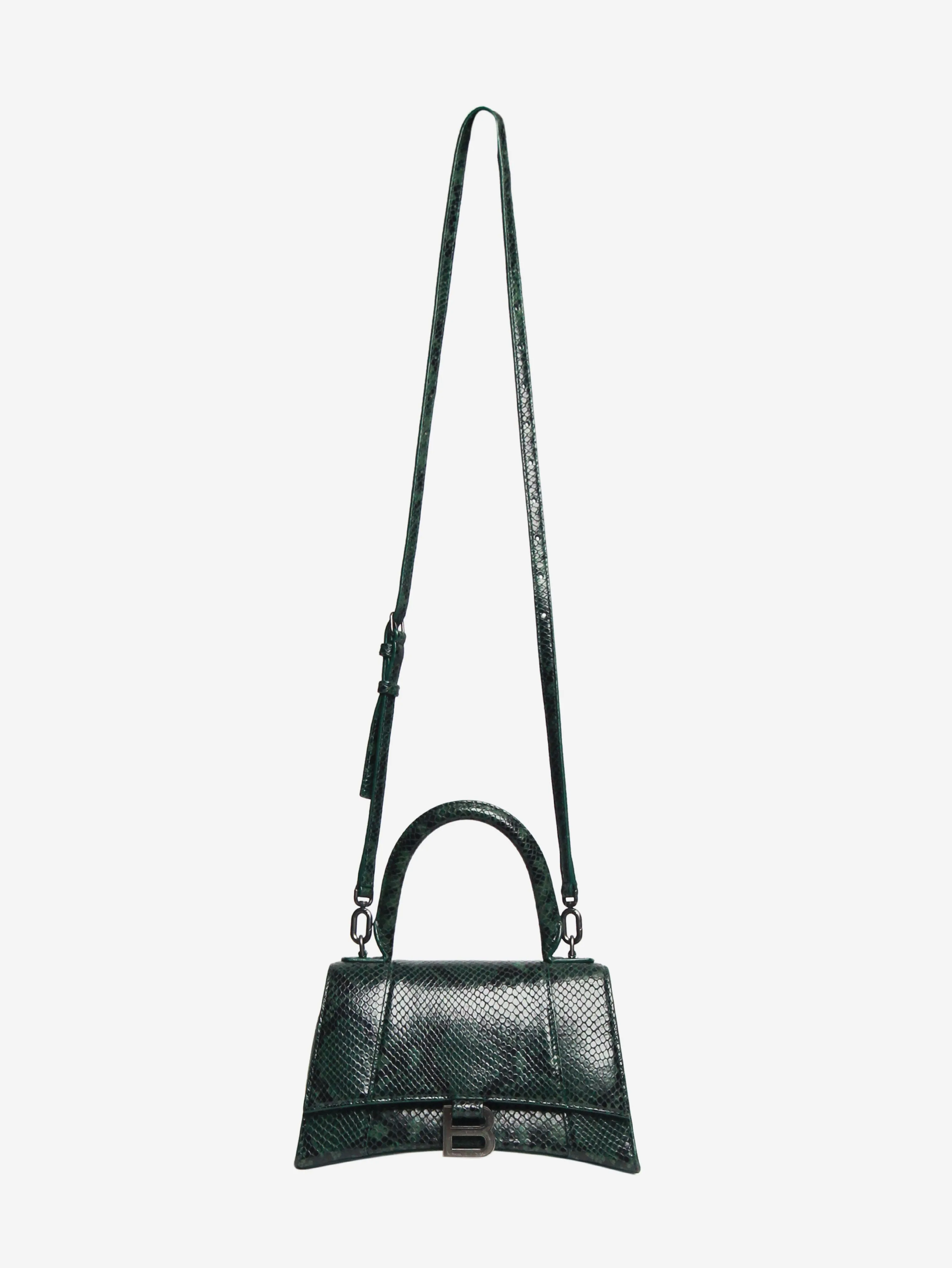 Dark green and black small Hourglass snakeskin bag