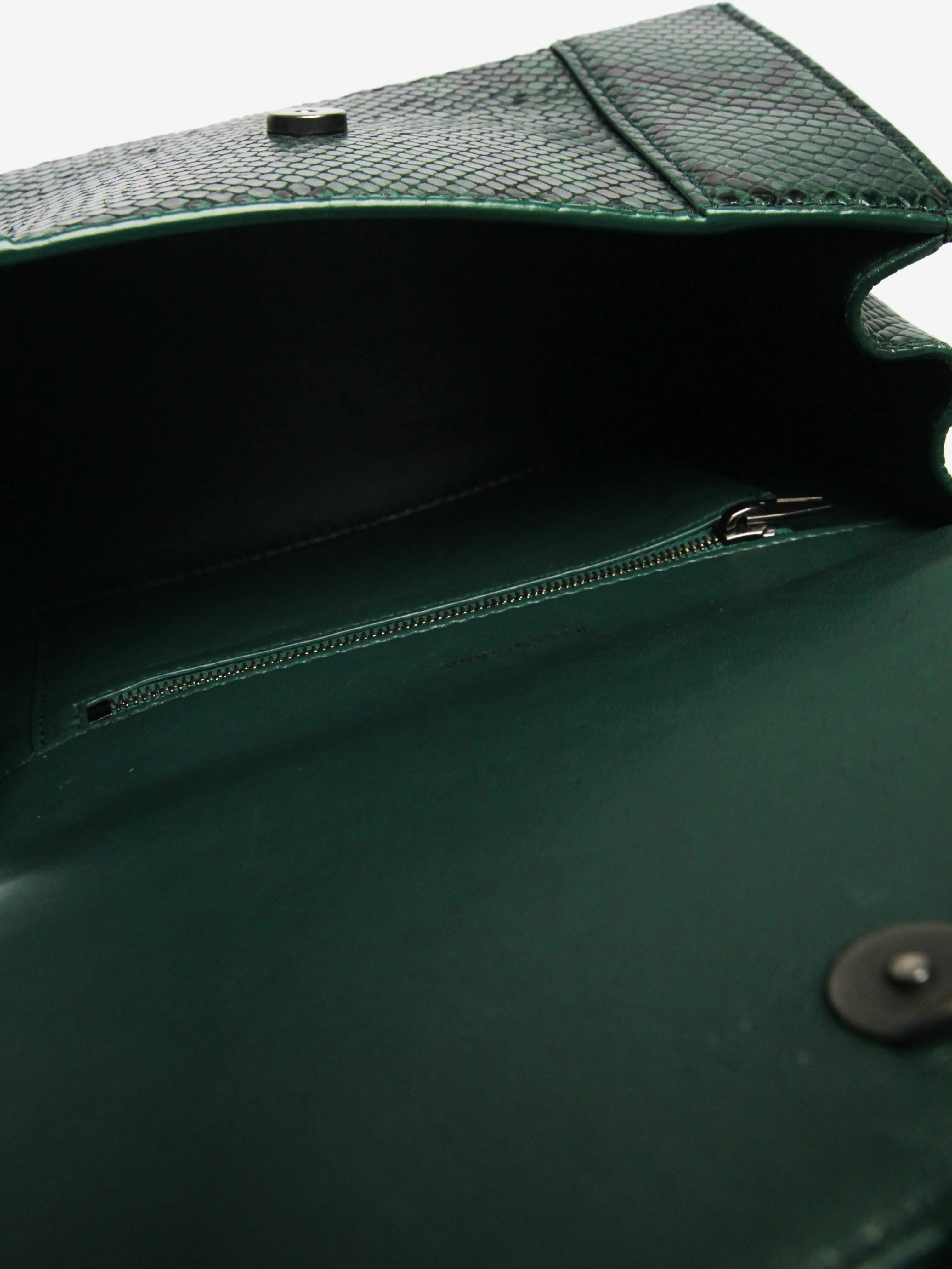Dark green and black small Hourglass snakeskin bag