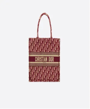 Dior Book Tote Bag In Embroidered Canvas Burgundy Dior Oblique