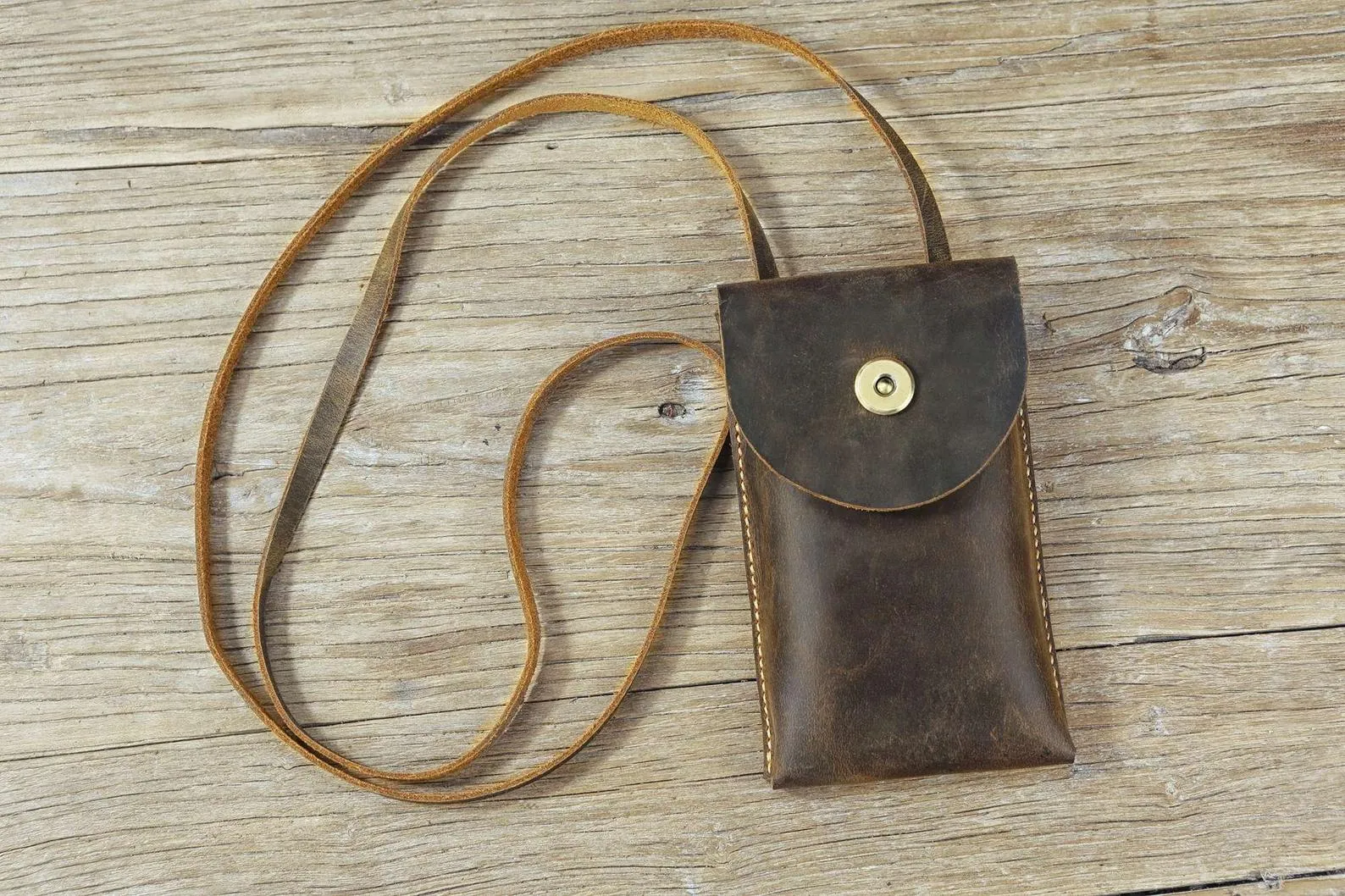 Distressed leather phone crossbody sling bag