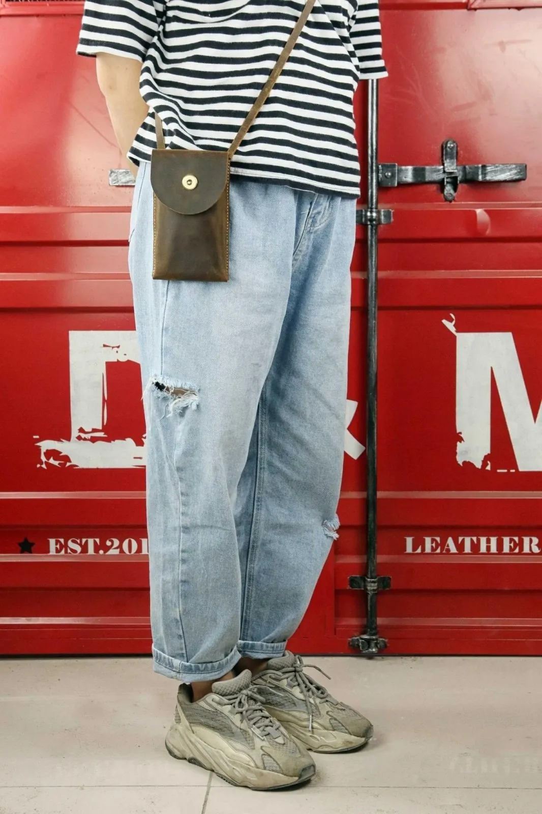 Distressed leather phone crossbody sling bag